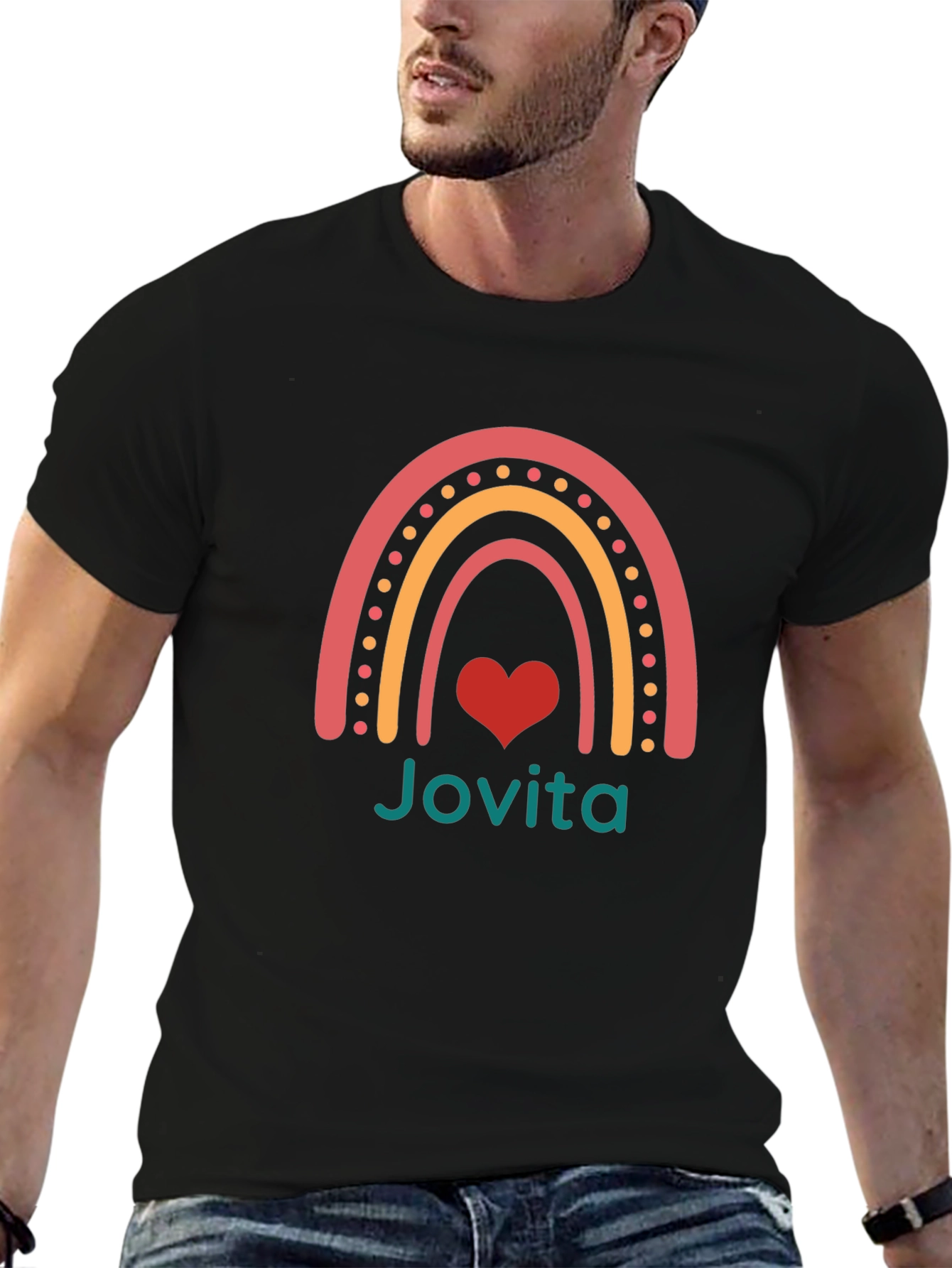 Jovita Rainbow Heart Tee - Black Cotton Blend T-Shirt