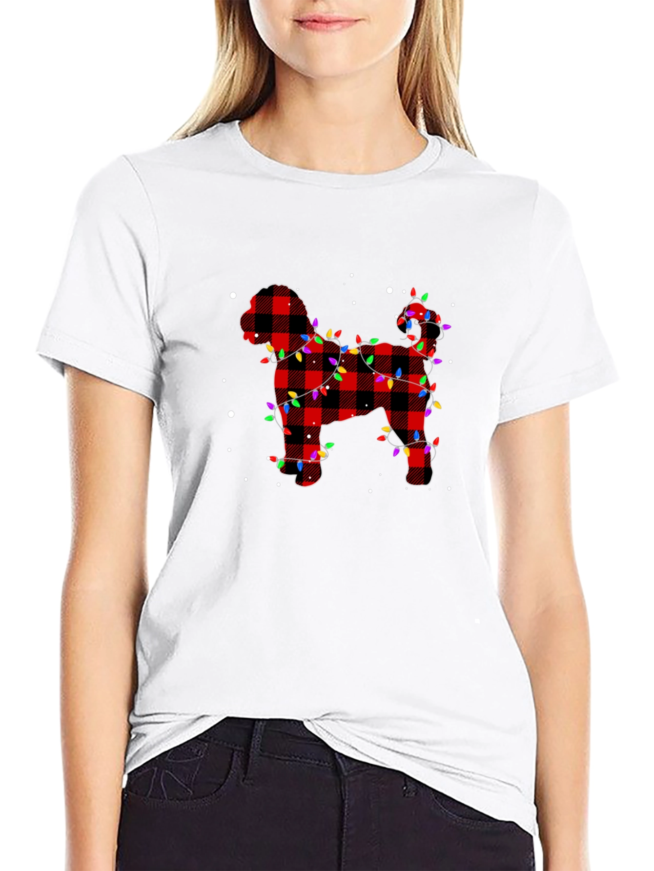 Plaid Dog Christmas Lights Mens T-Shirt
