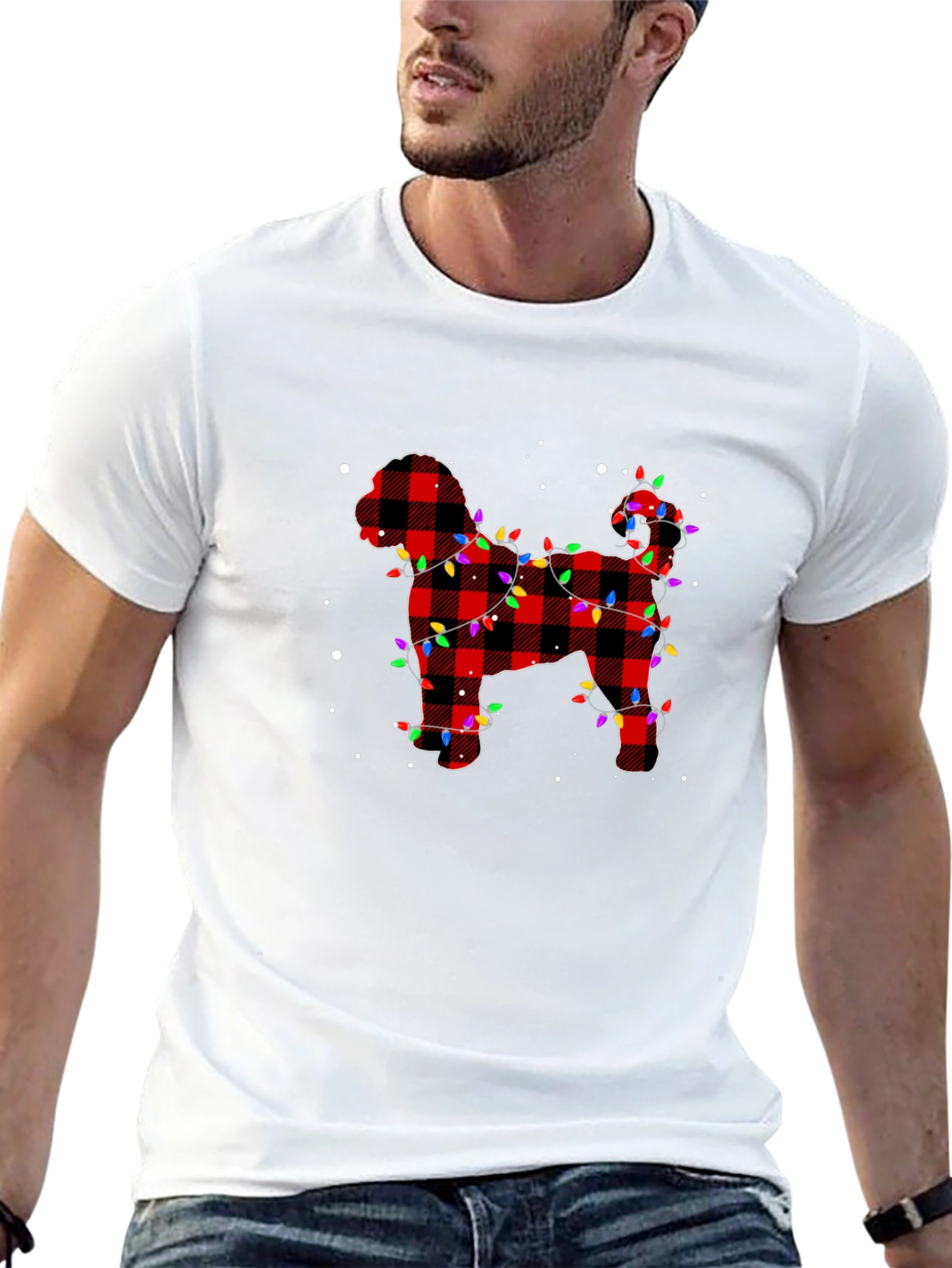 Plaid Dog Christmas Lights Mens T-Shirt