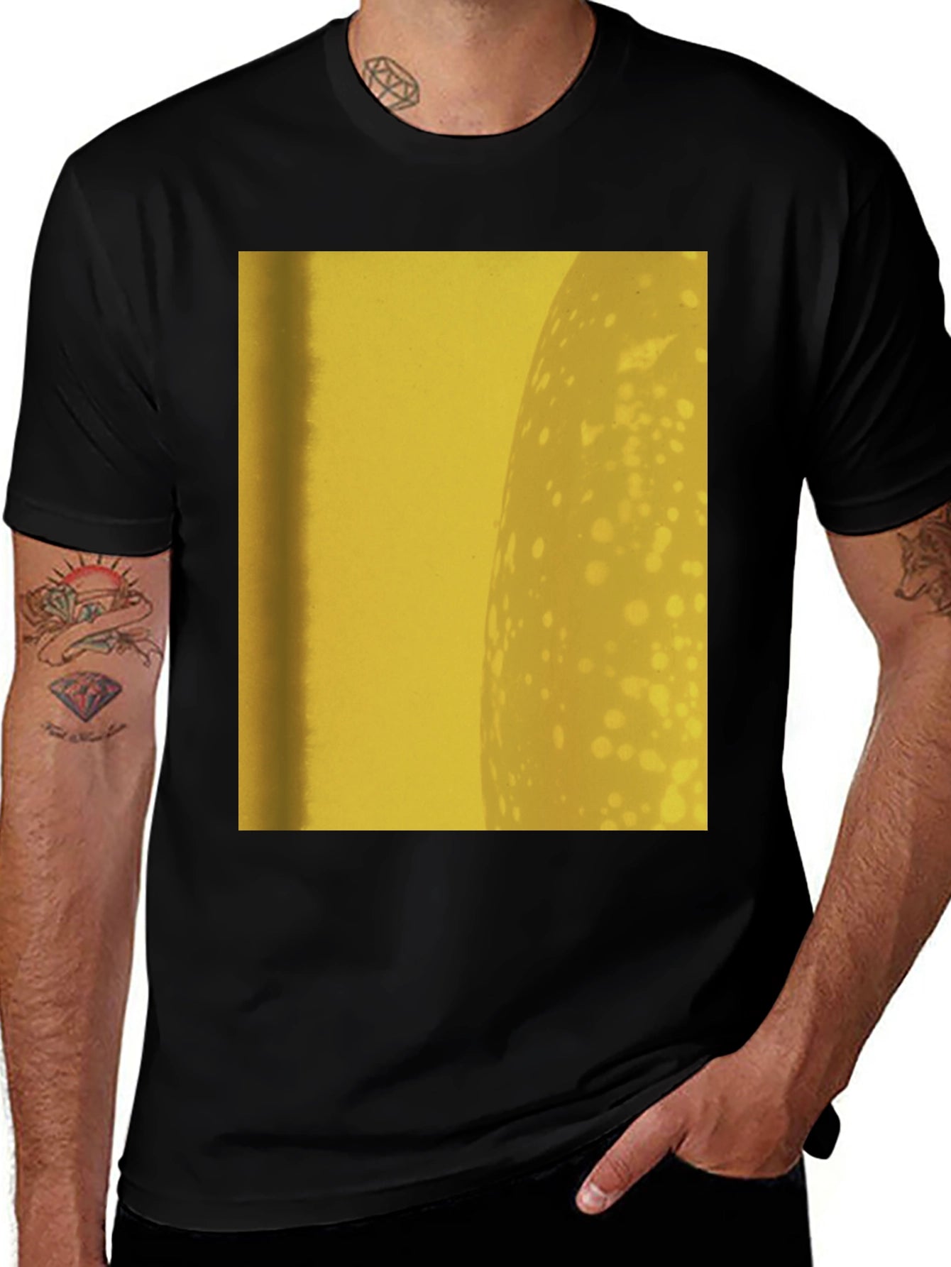 Abstract Yellow Graphic Print Black T-Shirt