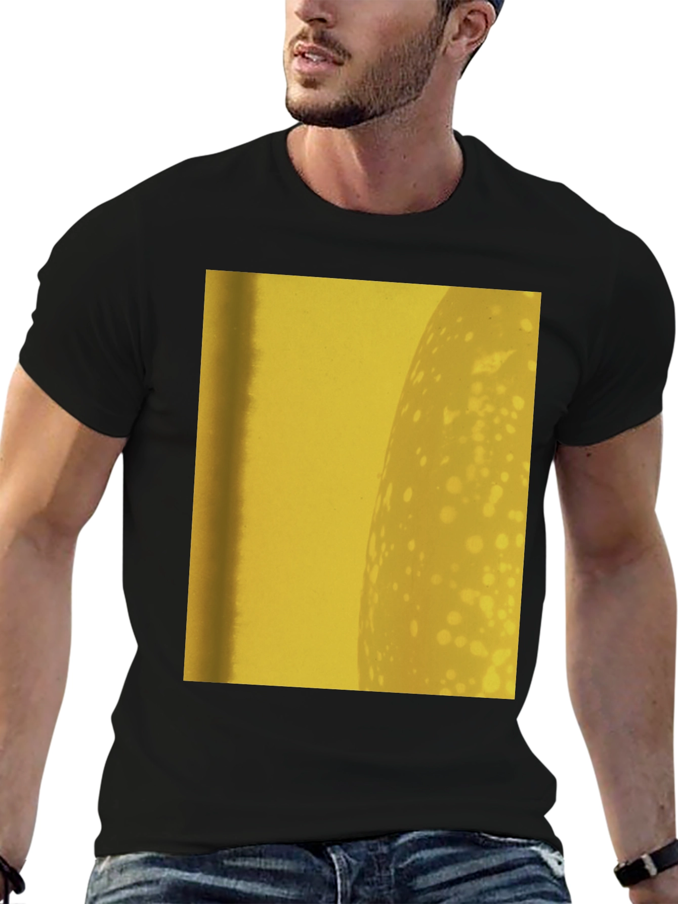 Abstract Yellow Graphic Print Black T-Shirt