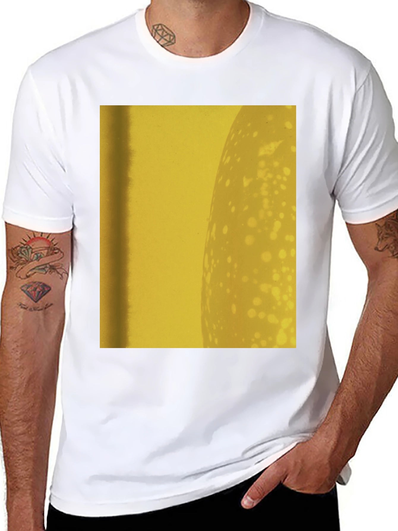 Abstract Yellow Graphic Print Black T-Shirt