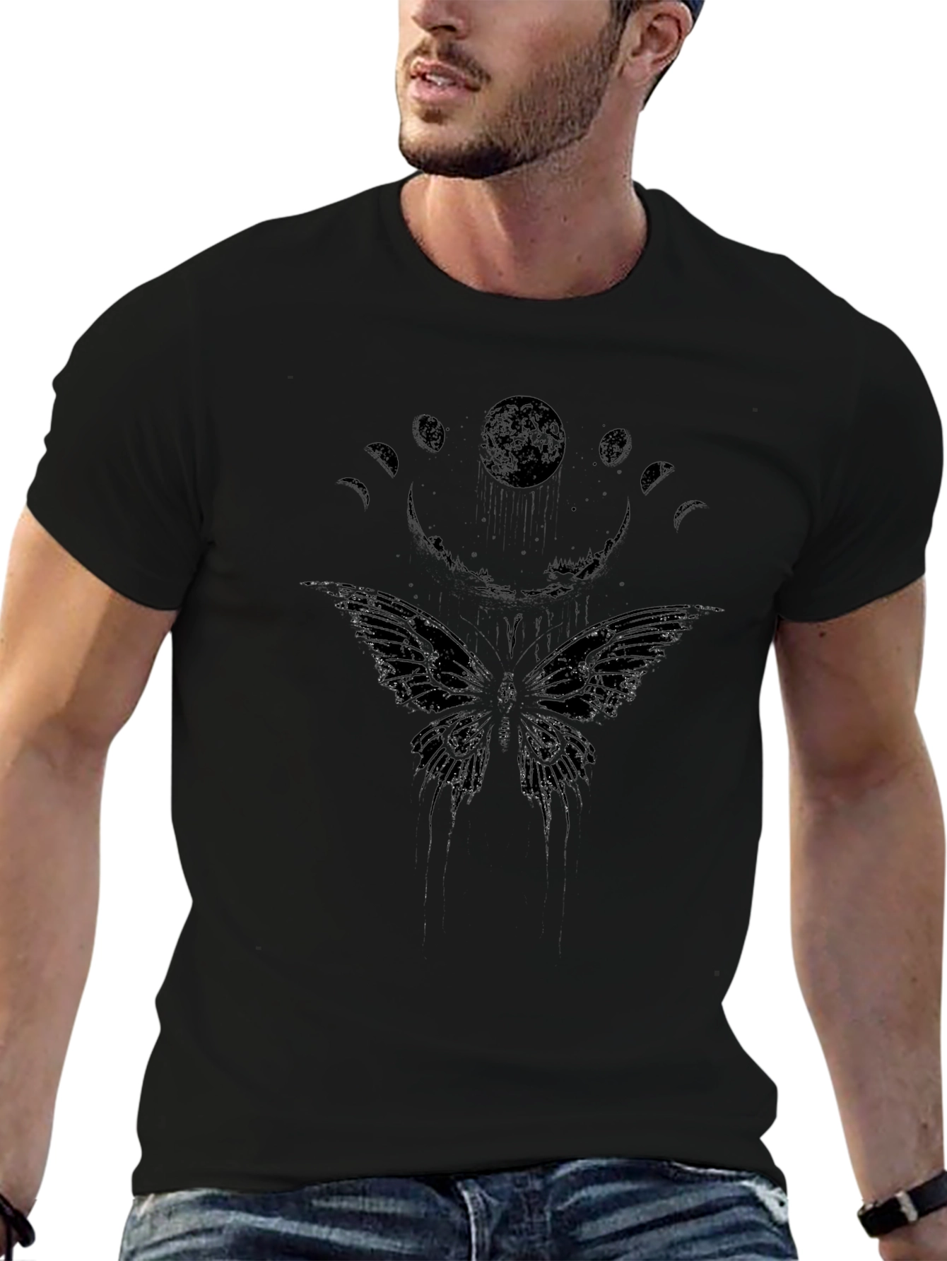 Moon Phases Butterfly Graphic T-Shirt