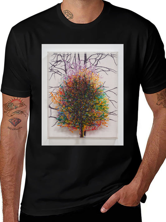 Pixel Tree Art Black T-Shirt Nature Design Tee