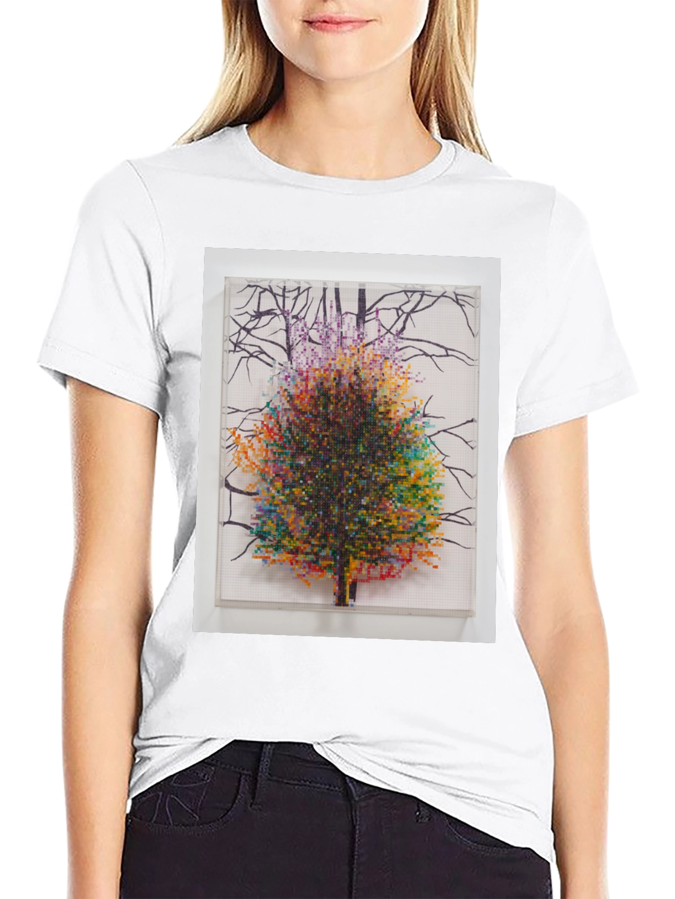 Pixel Tree Art Black T-Shirt Nature Design Tee