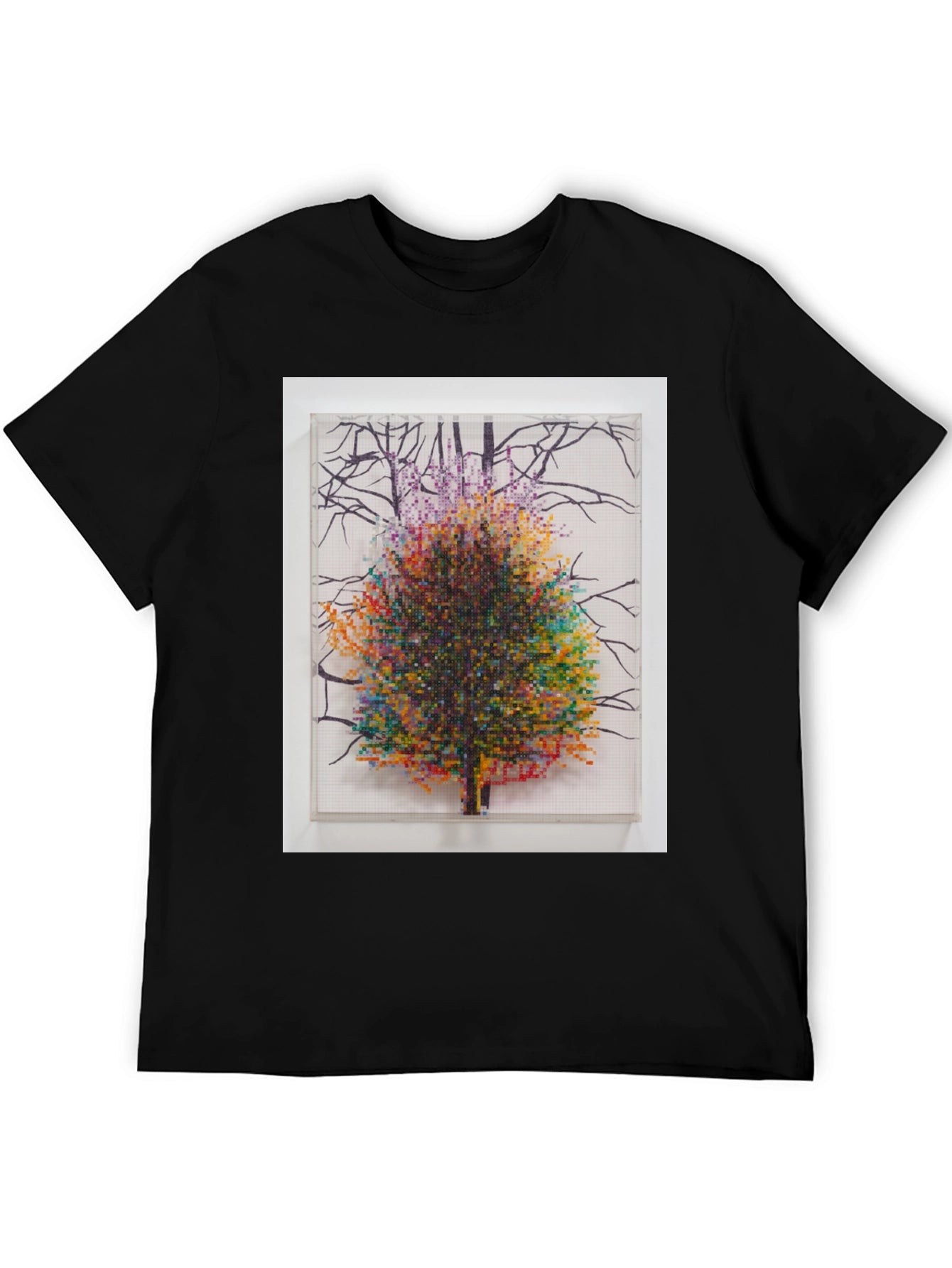 Pixel Tree Art Black T-Shirt Nature Design Tee