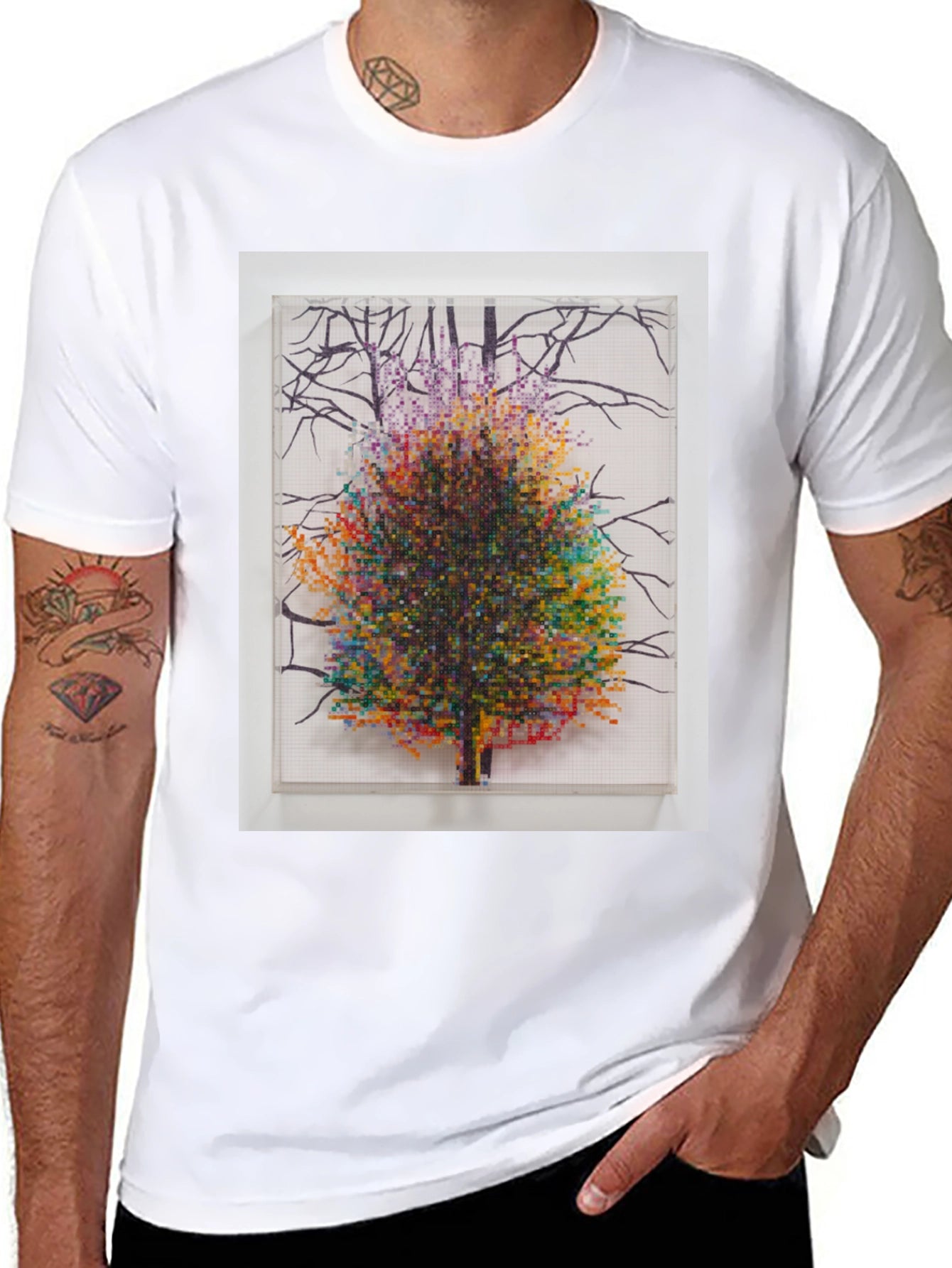 Pixel Tree Art Black T-Shirt Nature Design Tee