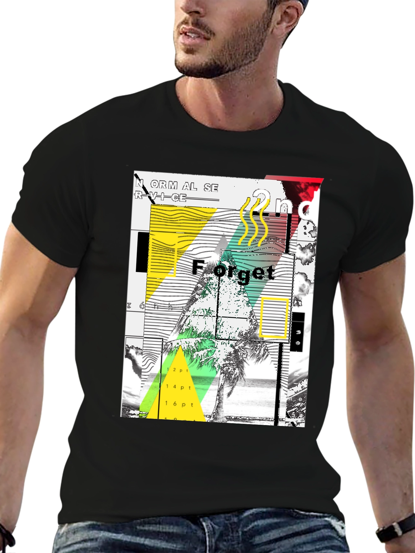 Abstract Graphic Print Mens Black T-Shirt