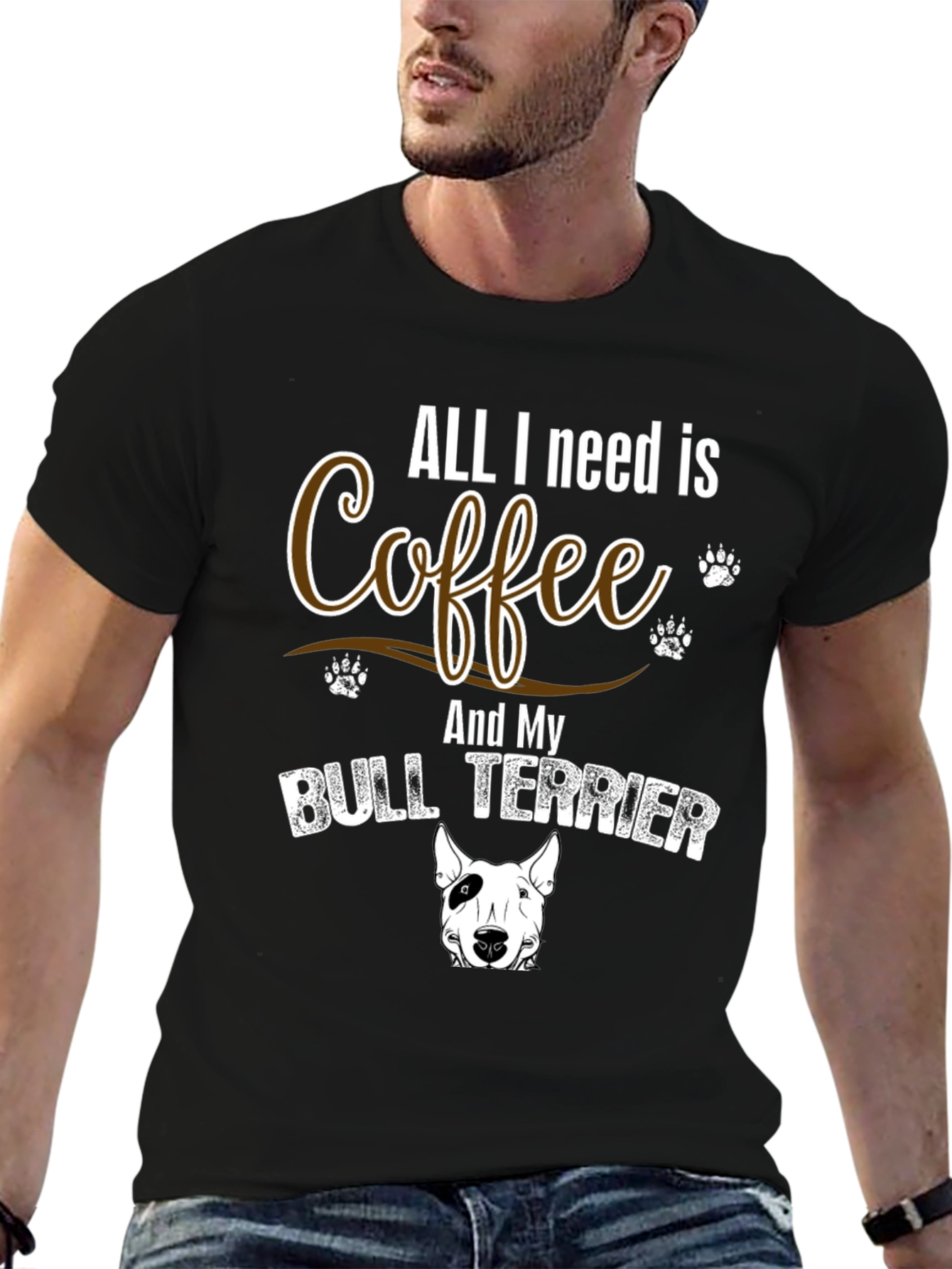 Coffee & Bull Terrier T-Shirt - Dog Lover Gift