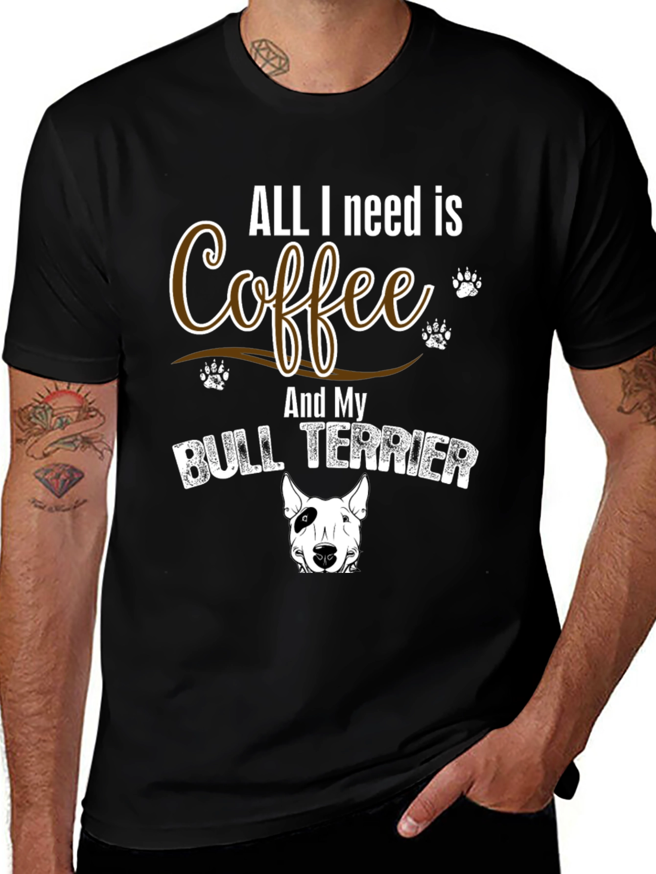 Coffee & Bull Terrier T-Shirt - Dog Lover Gift