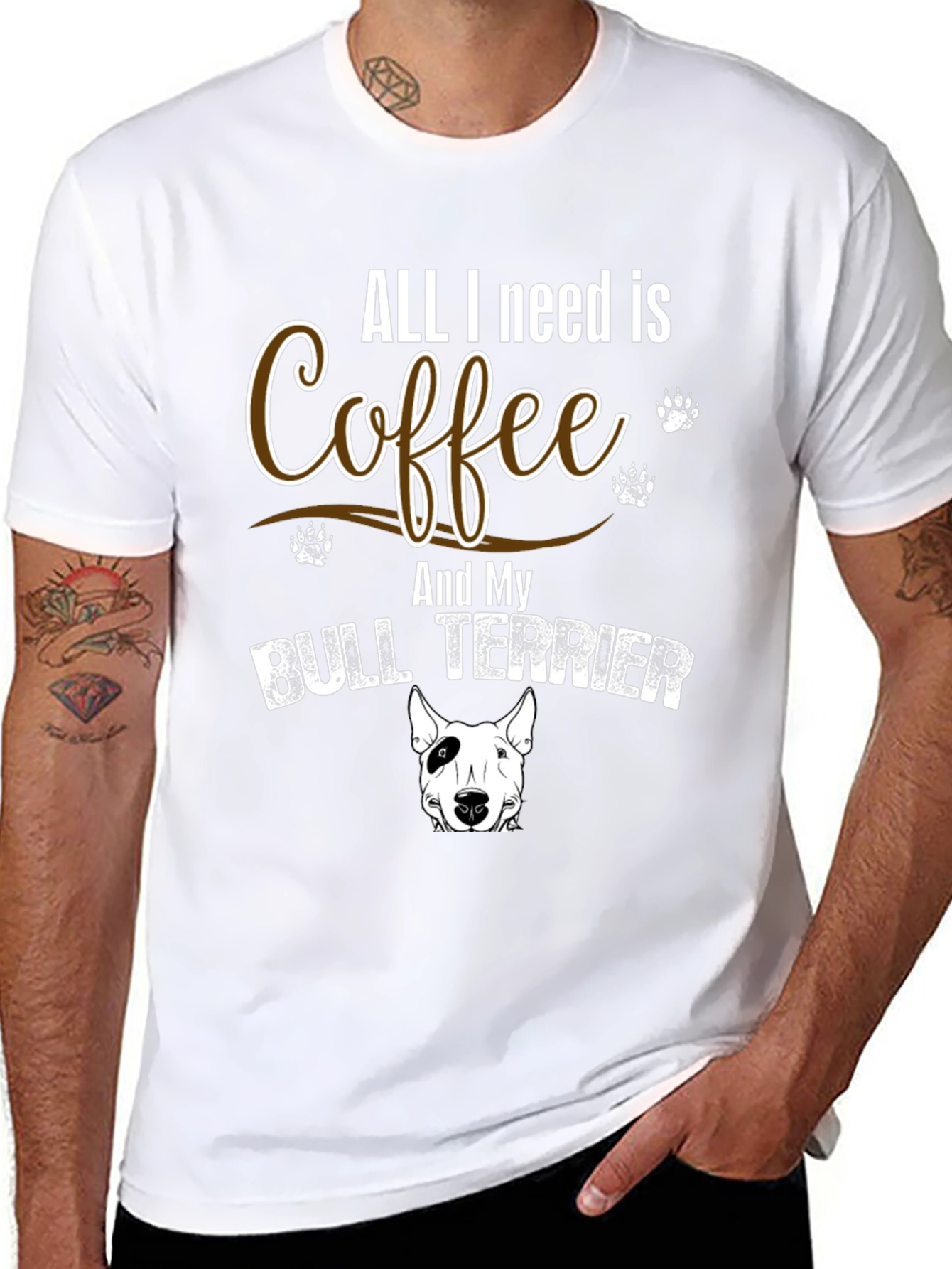 Coffee & Bull Terrier T-Shirt - Dog Lover Gift