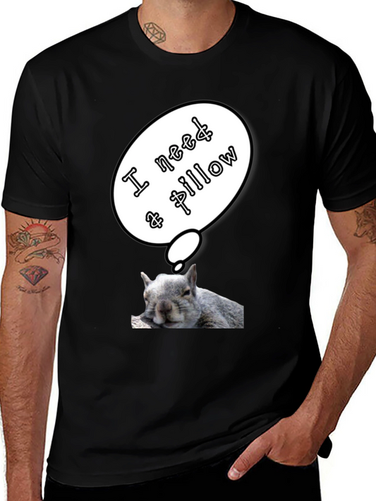 Funny Squirrel T-Shirt - I Need a Pillow Black Tee