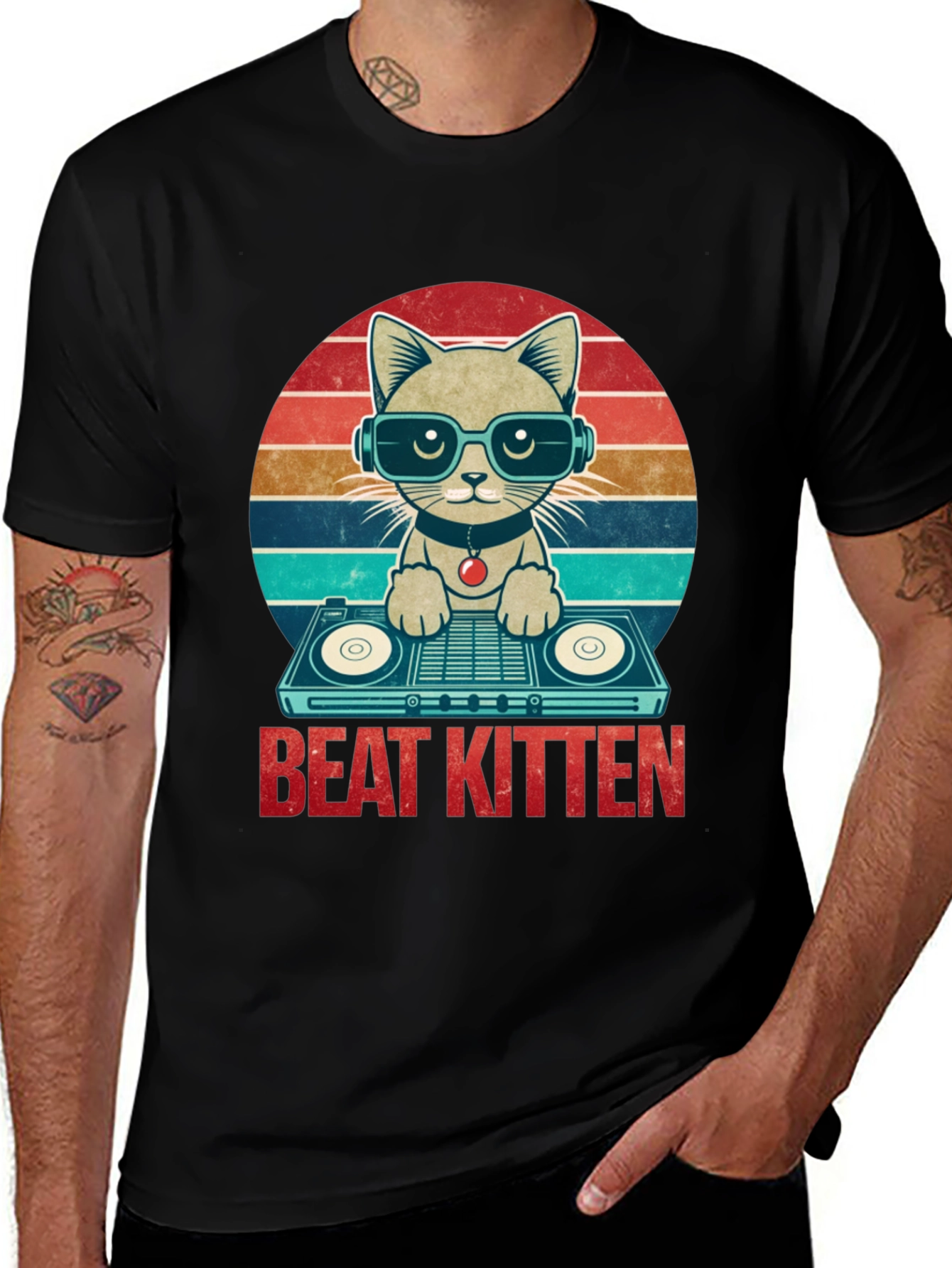 Beat Kitten Graphic Tee - DJ Cat T-Shirt