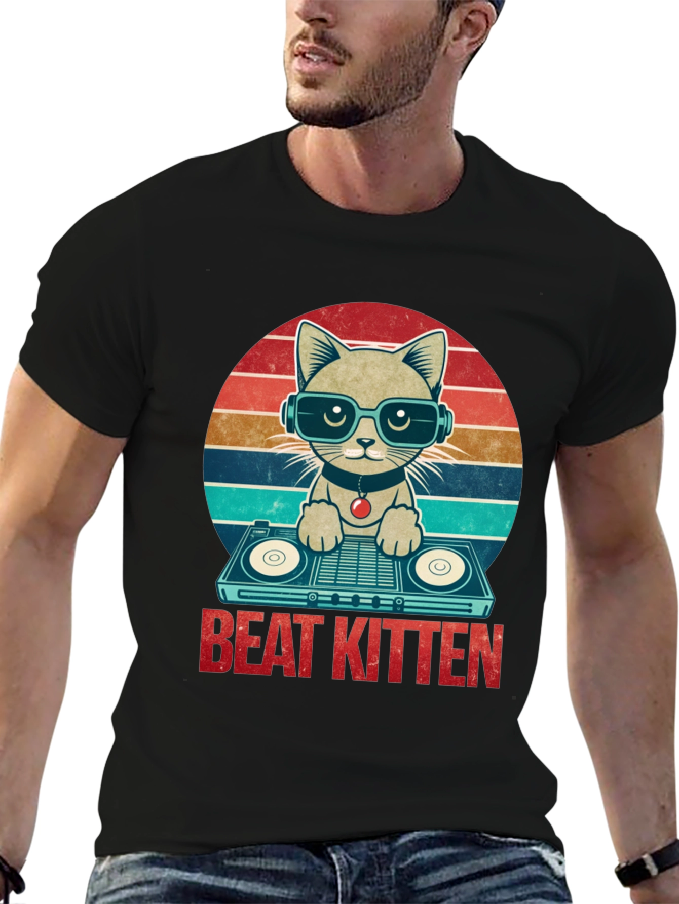 Beat Kitten Graphic Tee - DJ Cat T-Shirt