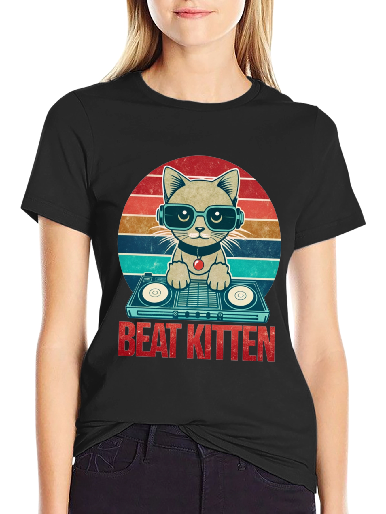 Beat Kitten Graphic Tee - DJ Cat T-Shirt