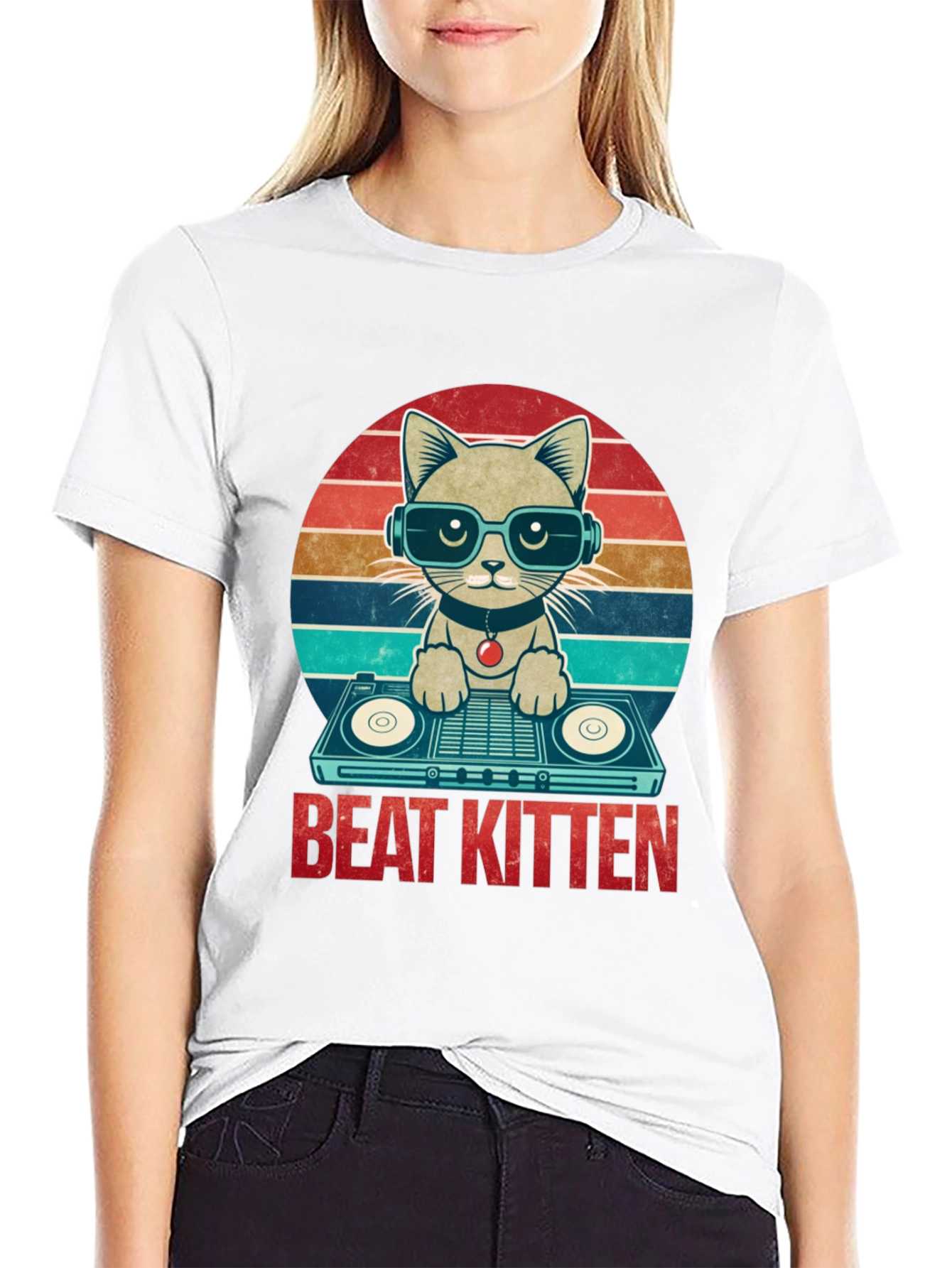 Beat Kitten Graphic Tee - DJ Cat T-Shirt