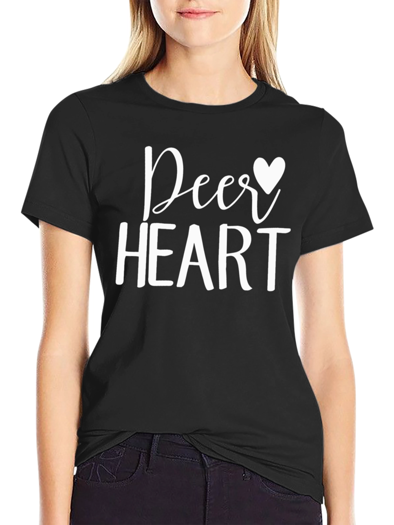 Deer Heart Graphic Tee - Black Crewneck T-Shirt