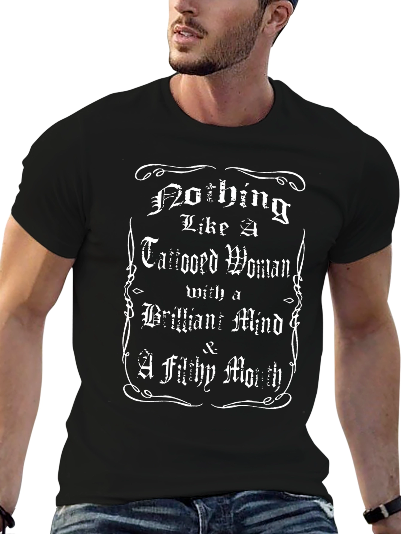 Tattooed Woman Graphic Print Black T-Shirt