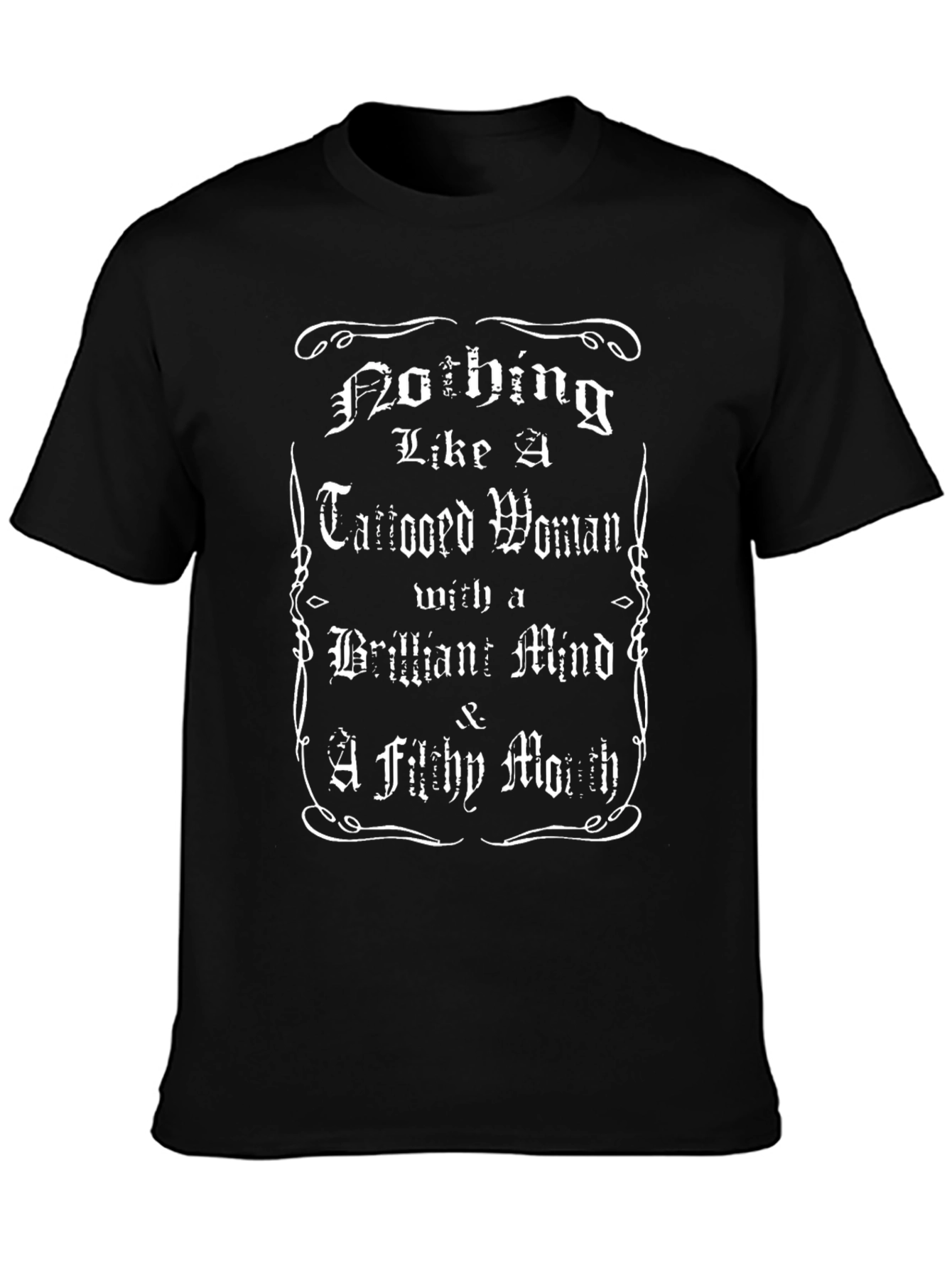 Tattooed Woman Graphic Print Black T-Shirt