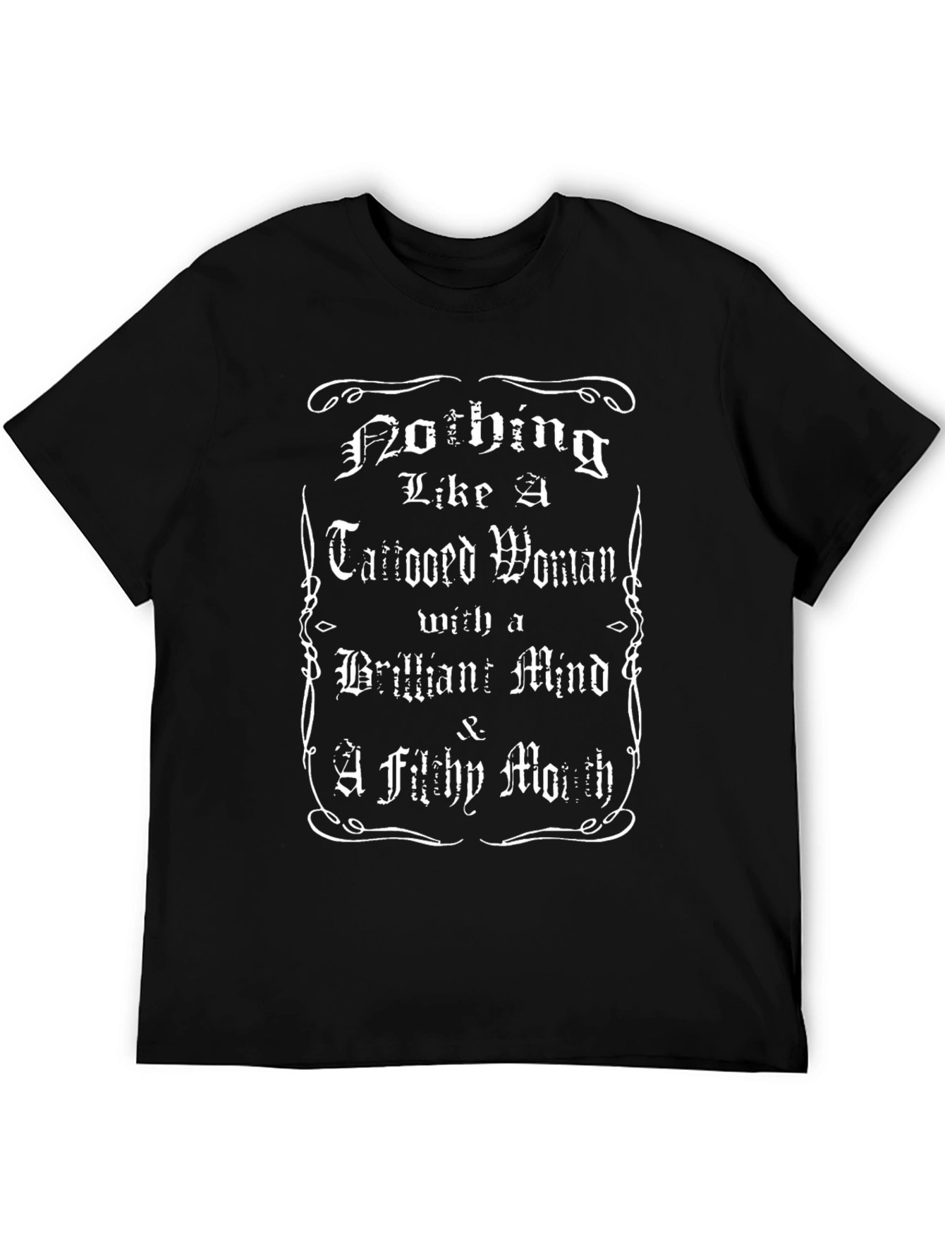 Tattooed Woman Graphic Print Black T-Shirt