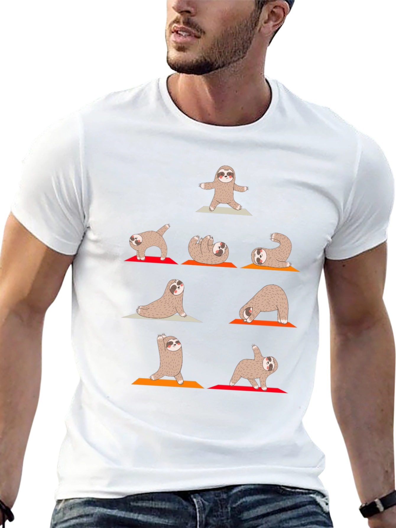 Yoga Sloth Graphic Tee - Black Cotton Comfort