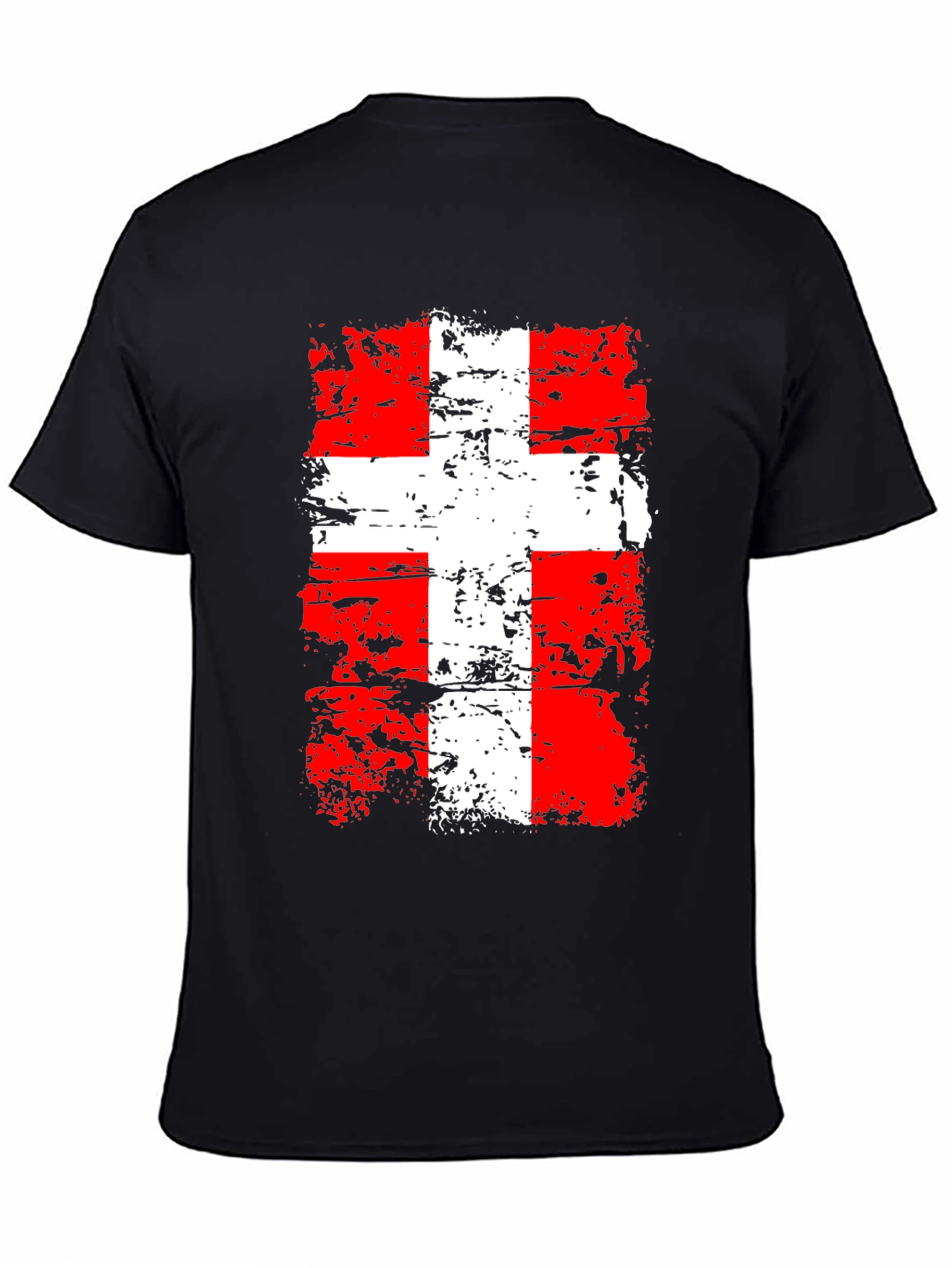 Distressed Swiss Flag Graphic Tee - Black