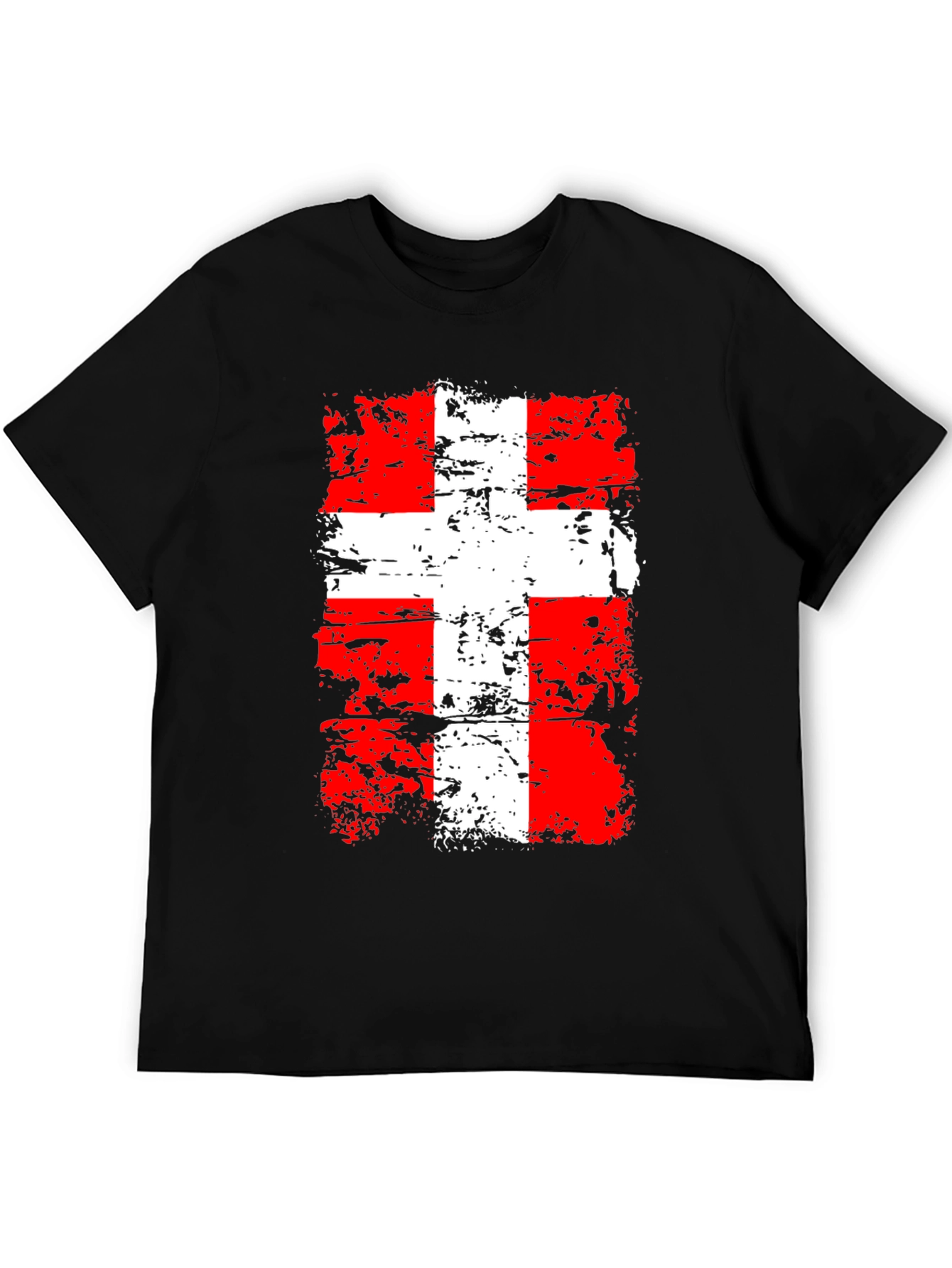 Distressed Swiss Flag Graphic Tee - Black
