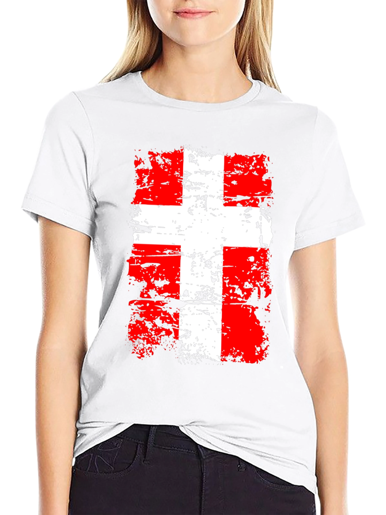 Distressed Swiss Flag Graphic Tee - Black