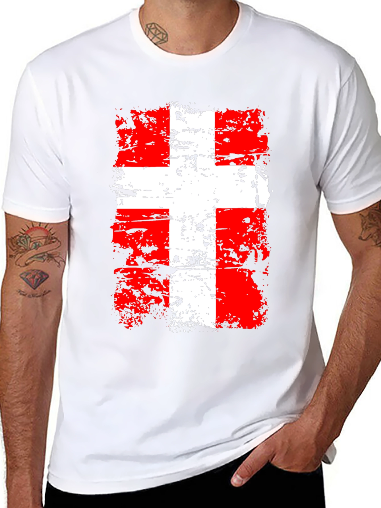 Distressed Swiss Flag Graphic Tee - Black