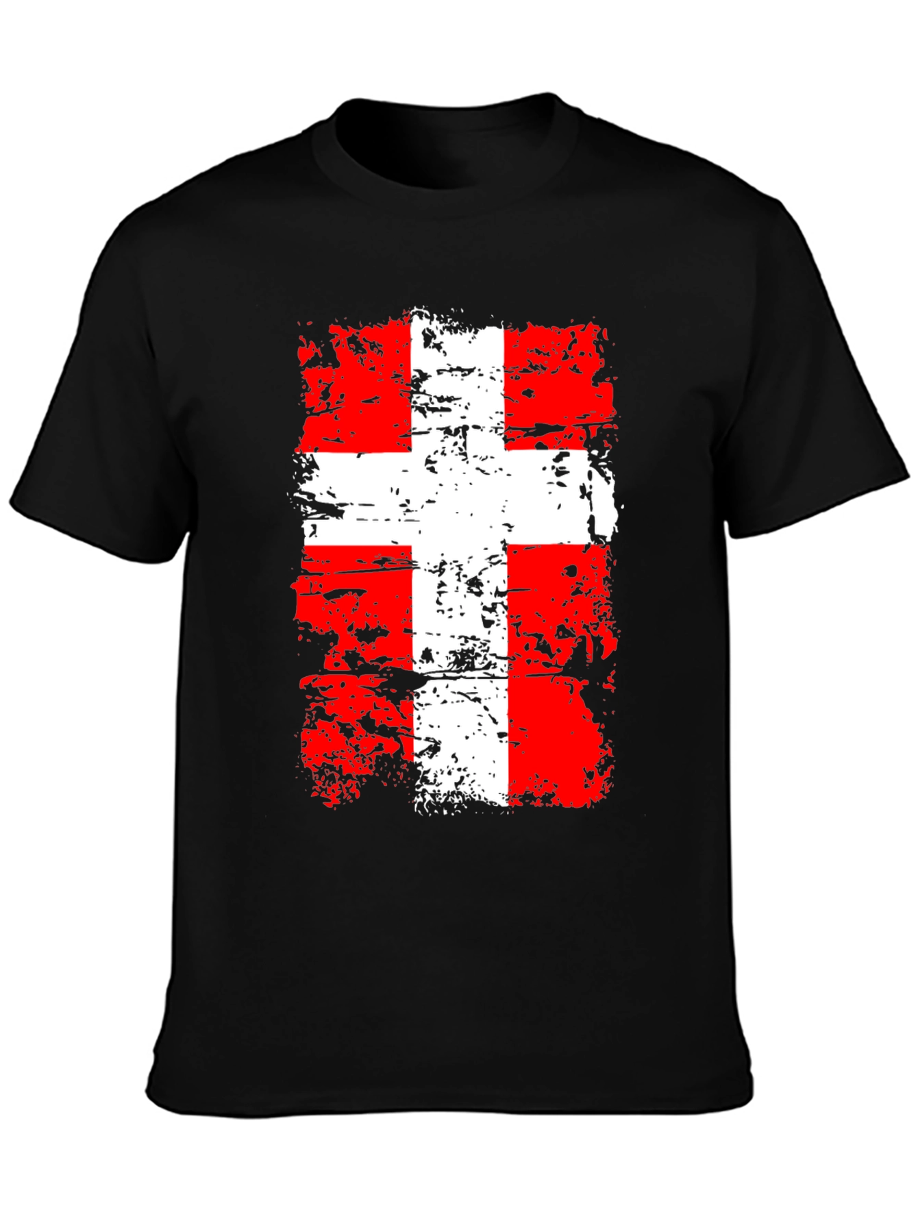 Distressed Swiss Flag Graphic Tee - Black