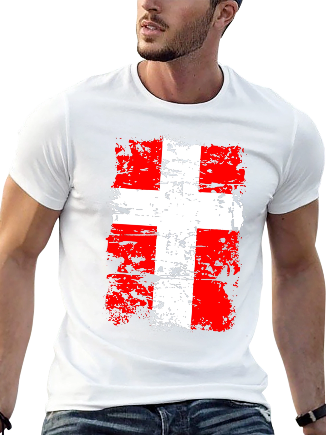 Distressed Swiss Flag Graphic Tee - Black