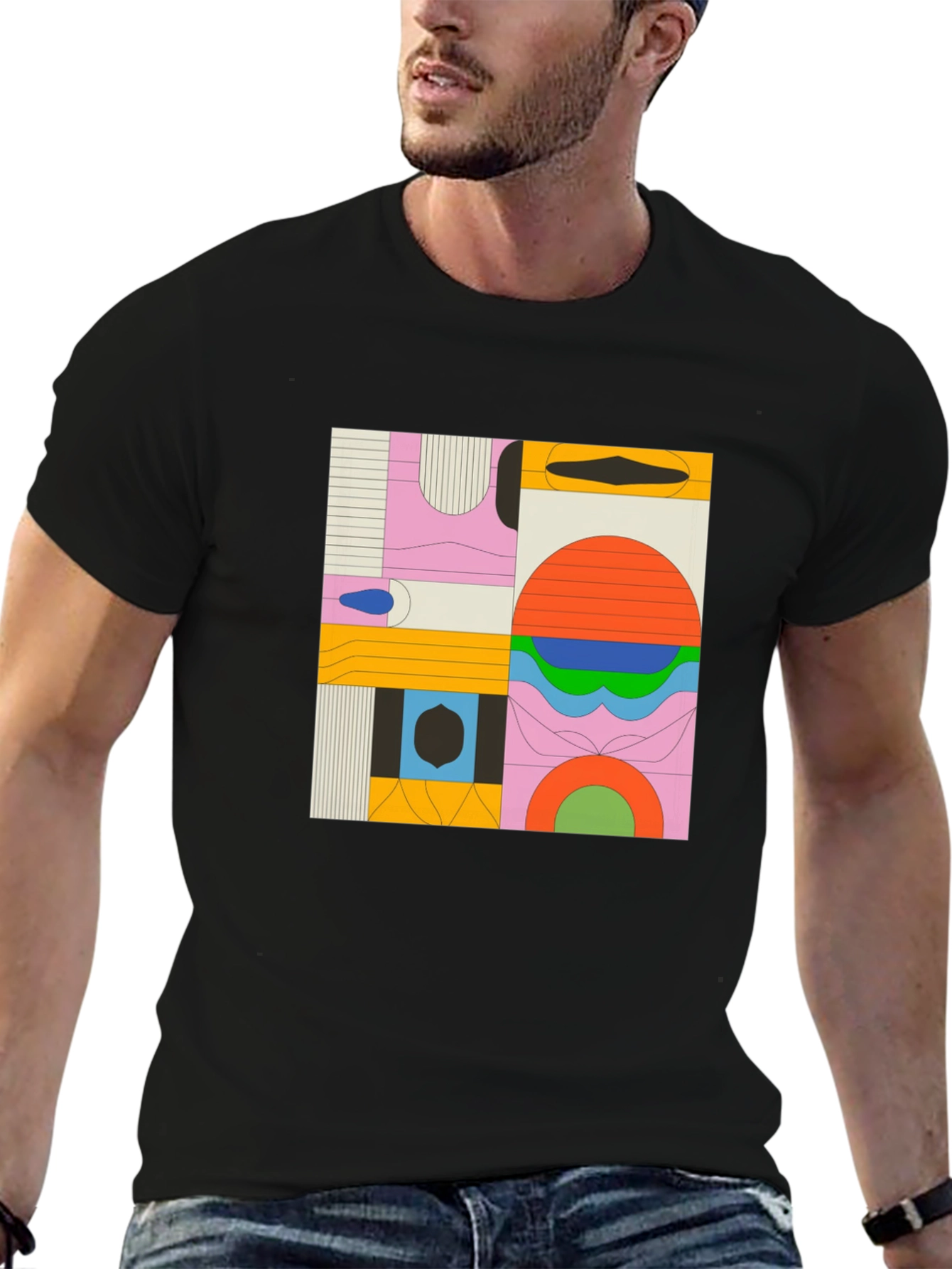 Abstract Geometric Graphic Black T-Shirt