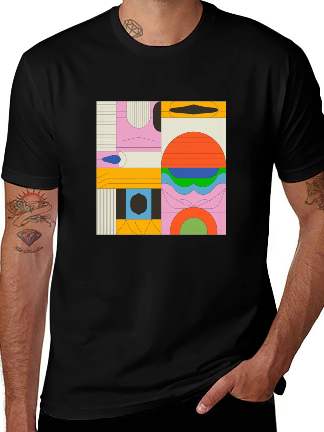 Abstract Geometric Graphic Black T-Shirt