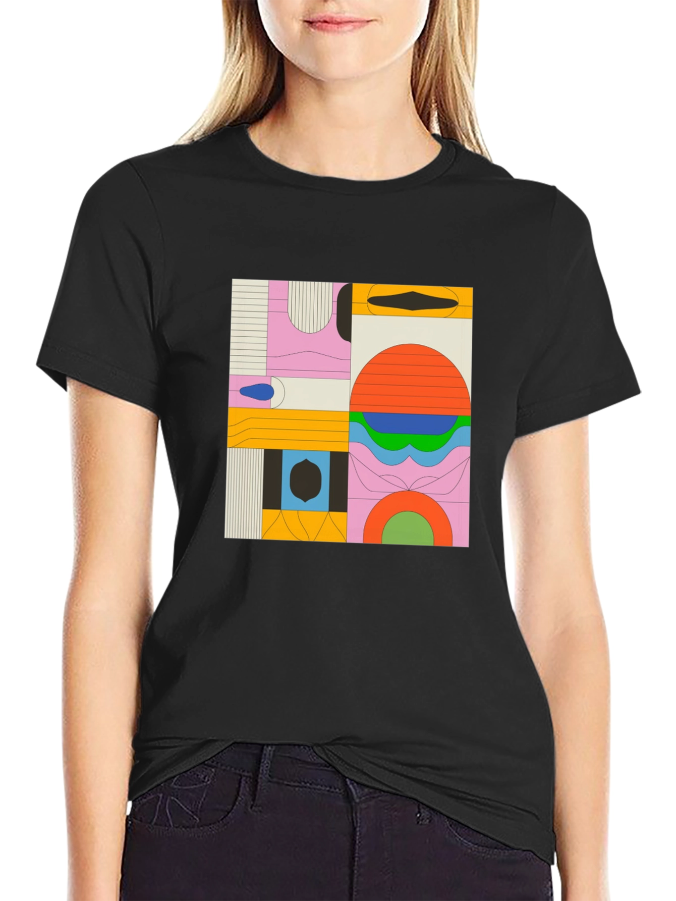 Abstract Geometric Graphic Black T-Shirt