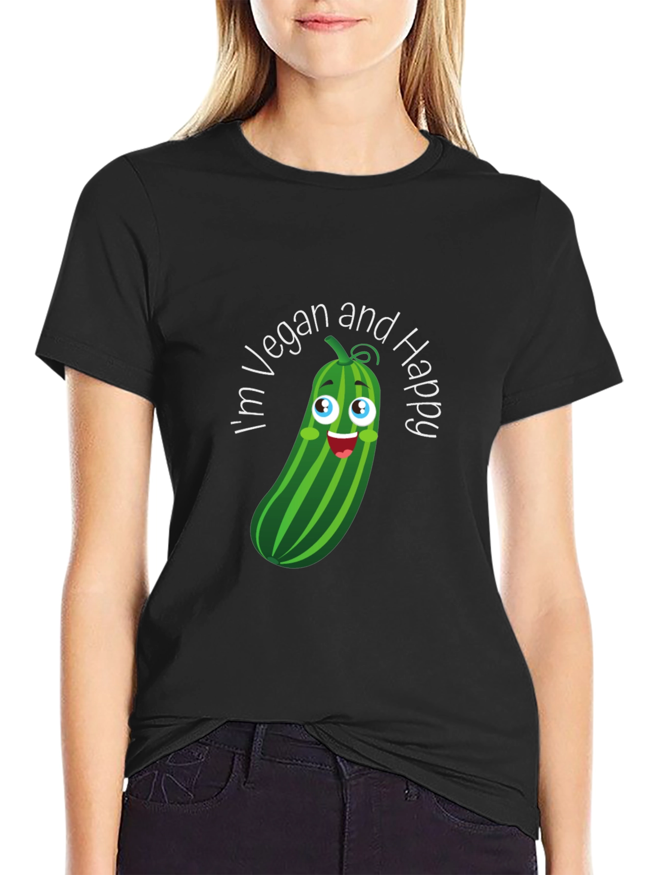 Vegan & Happy T-Shirt - Cucumber Graphic Tee