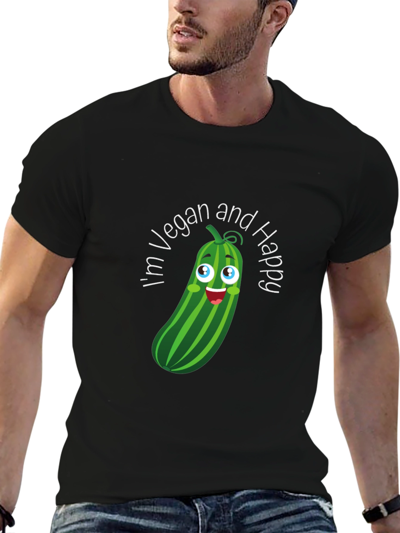 Vegan & Happy T-Shirt - Cucumber Graphic Tee