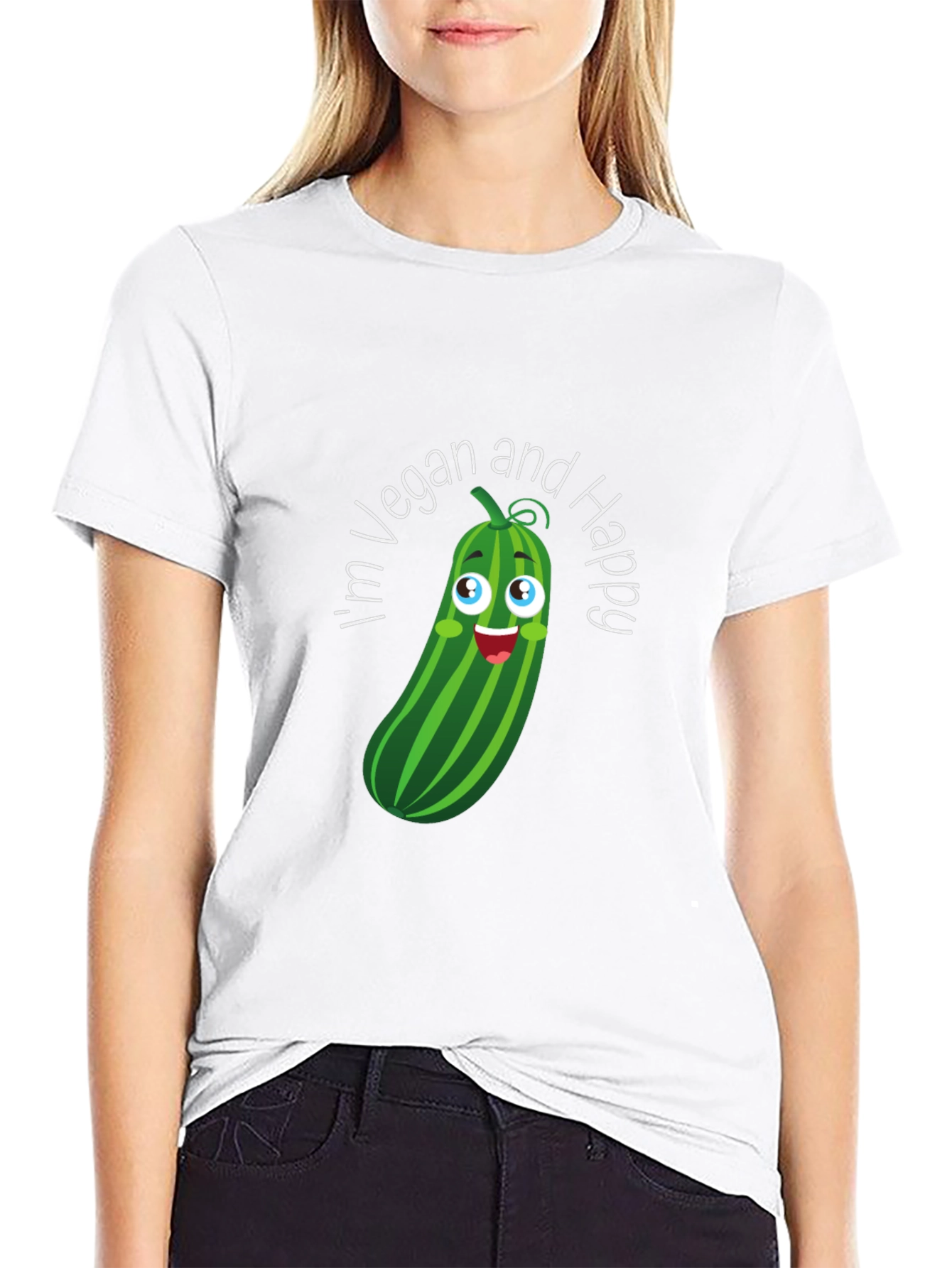Vegan & Happy T-Shirt - Cucumber Graphic Tee