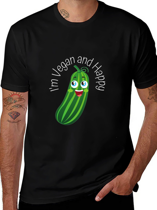 Vegan & Happy T-Shirt - Cucumber Graphic Tee