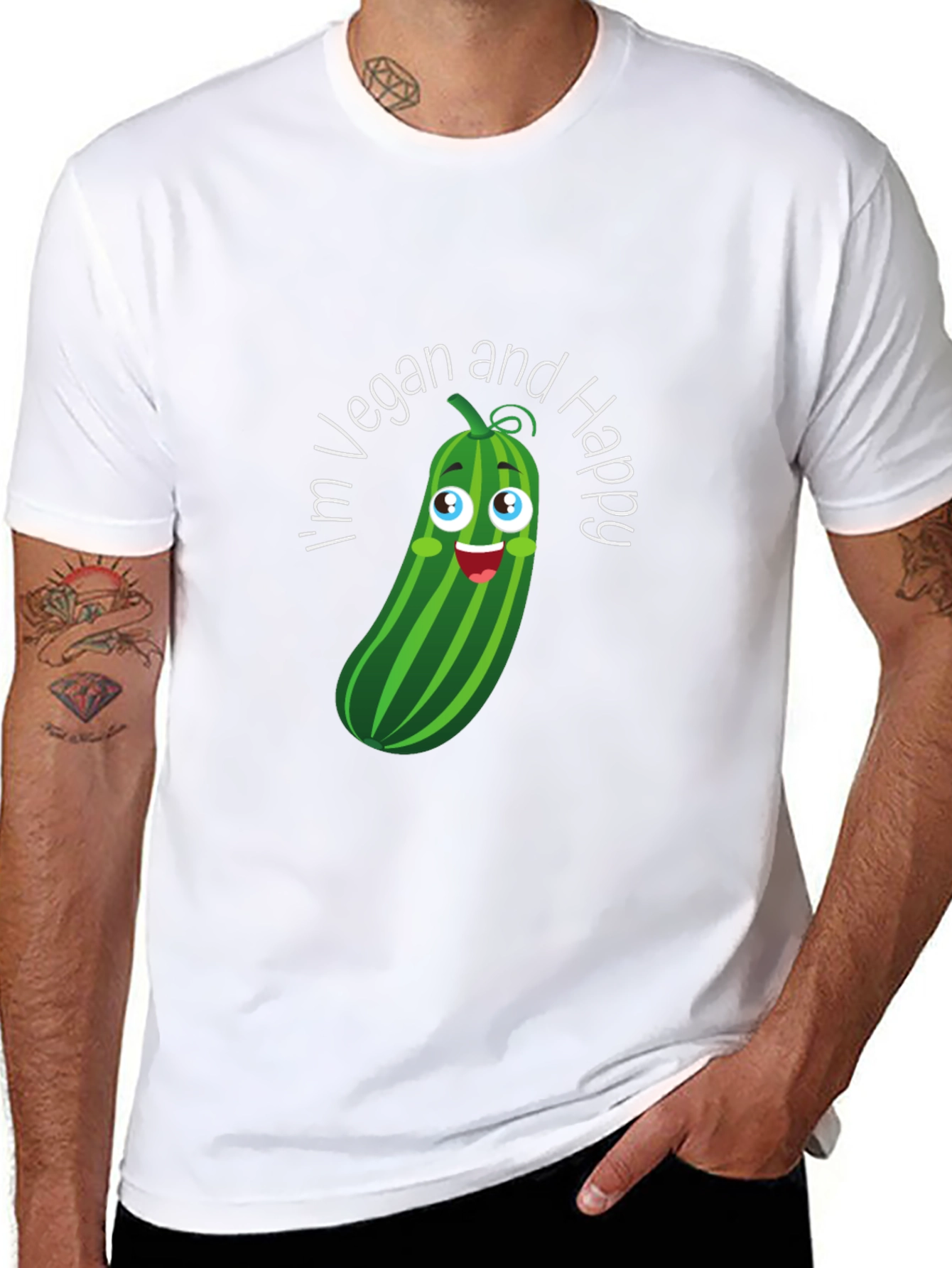 Vegan & Happy T-Shirt - Cucumber Graphic Tee