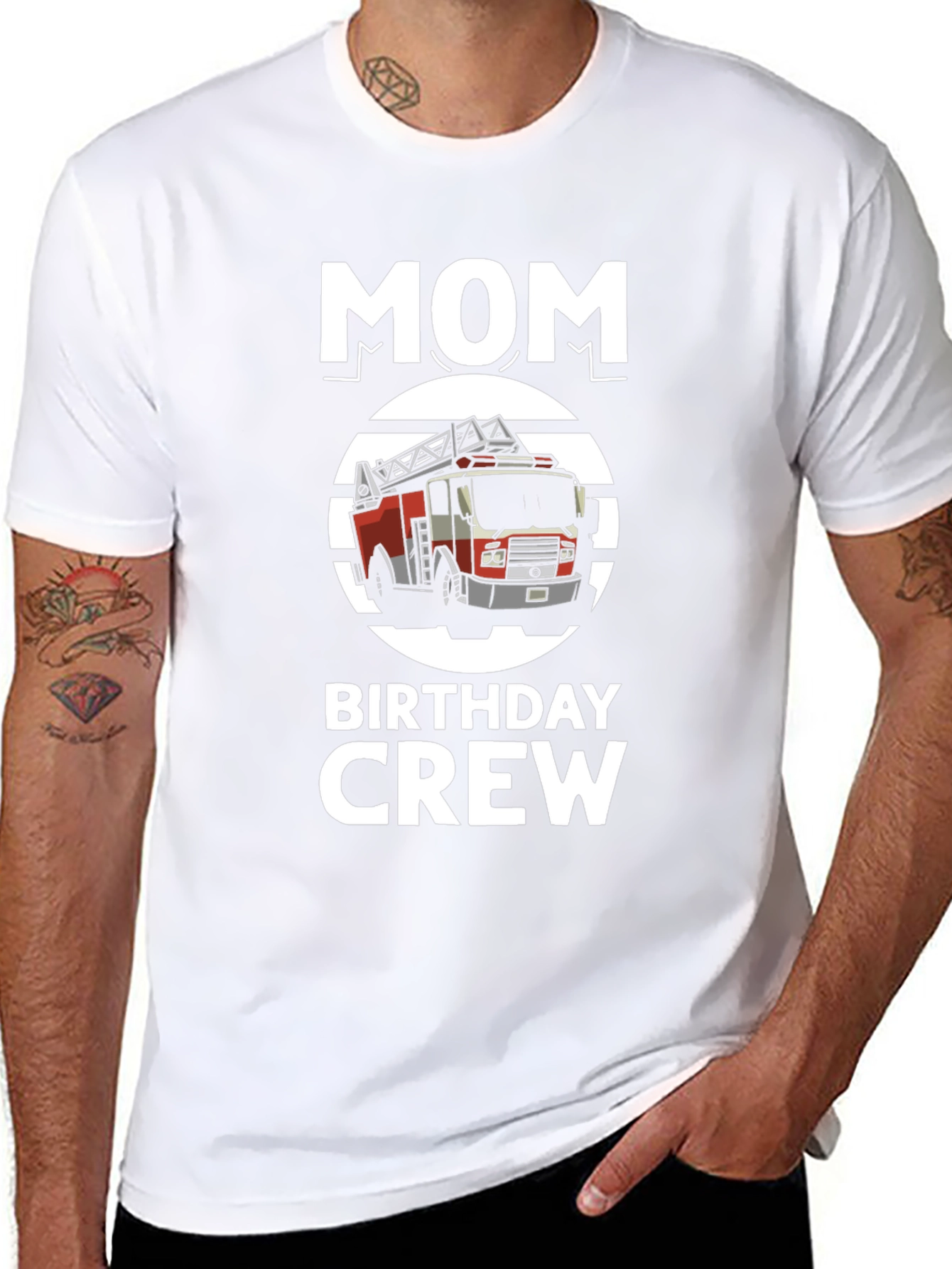Mom Birthday Crew Firetruck Graphic Tee