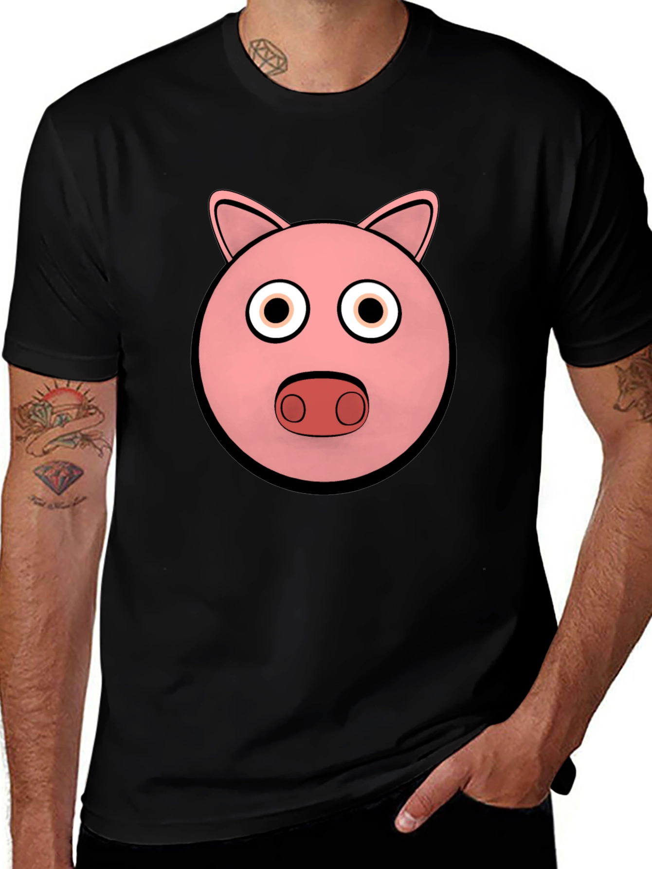 Pig Face Graphic Tee - Black Cotton Comfort