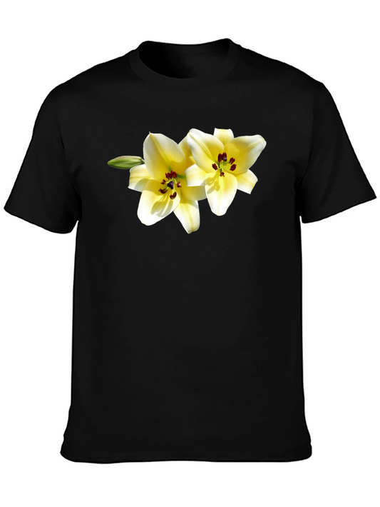 Floral Lily Graphic Tee - Black Cotton Blend