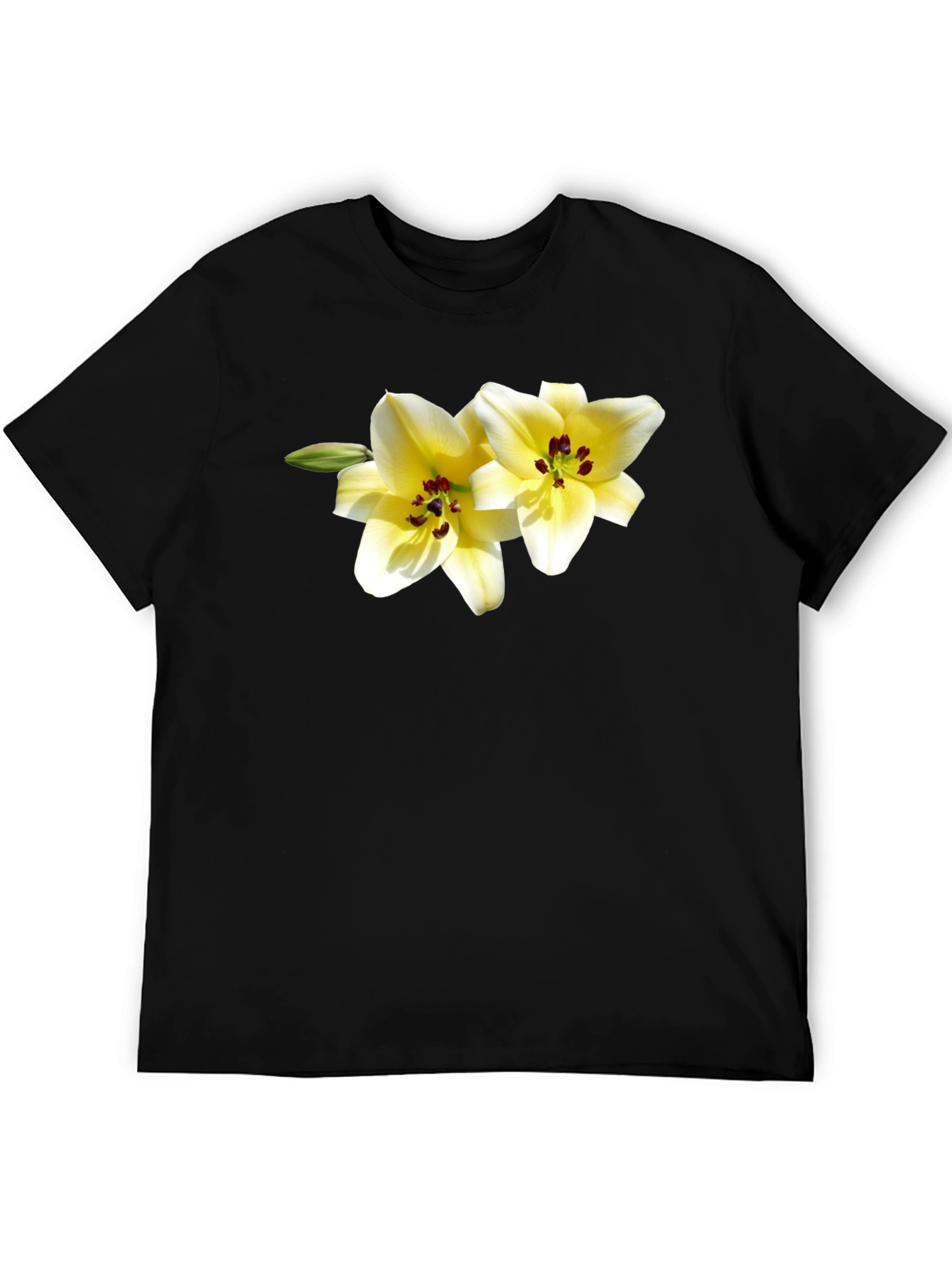 Floral Lily Graphic Tee - Black Cotton Blend