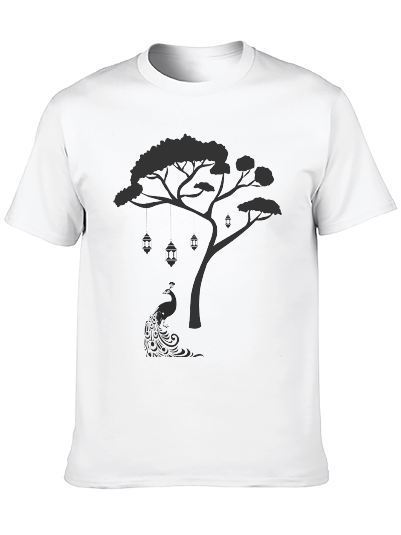 Mens Black Tree & Peacock Graphic Tee