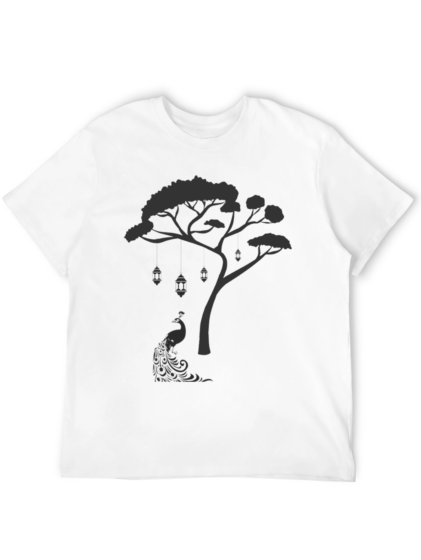 Mens Black Tree & Peacock Graphic Tee