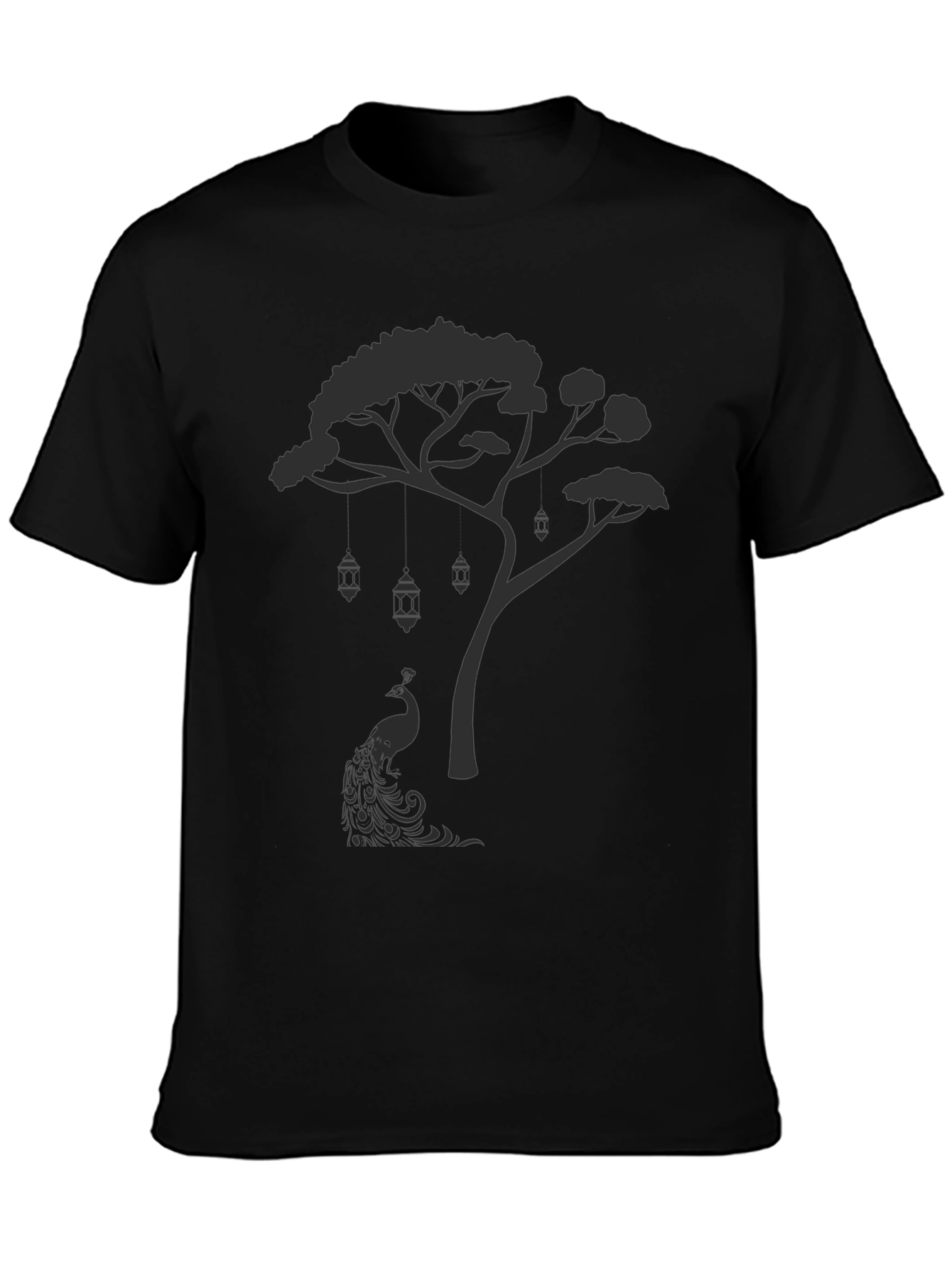 Mens Black Tree & Peacock Graphic Tee