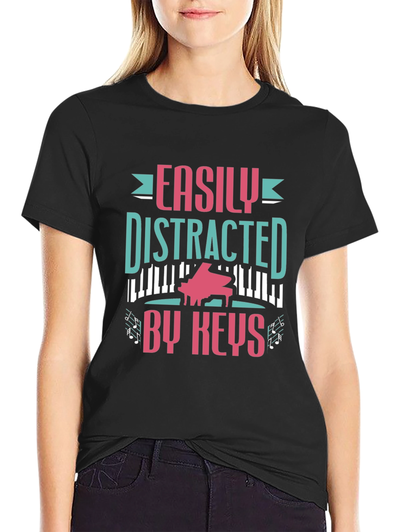 Easily Distracted By Keys Funny Piano Player T-Shirt