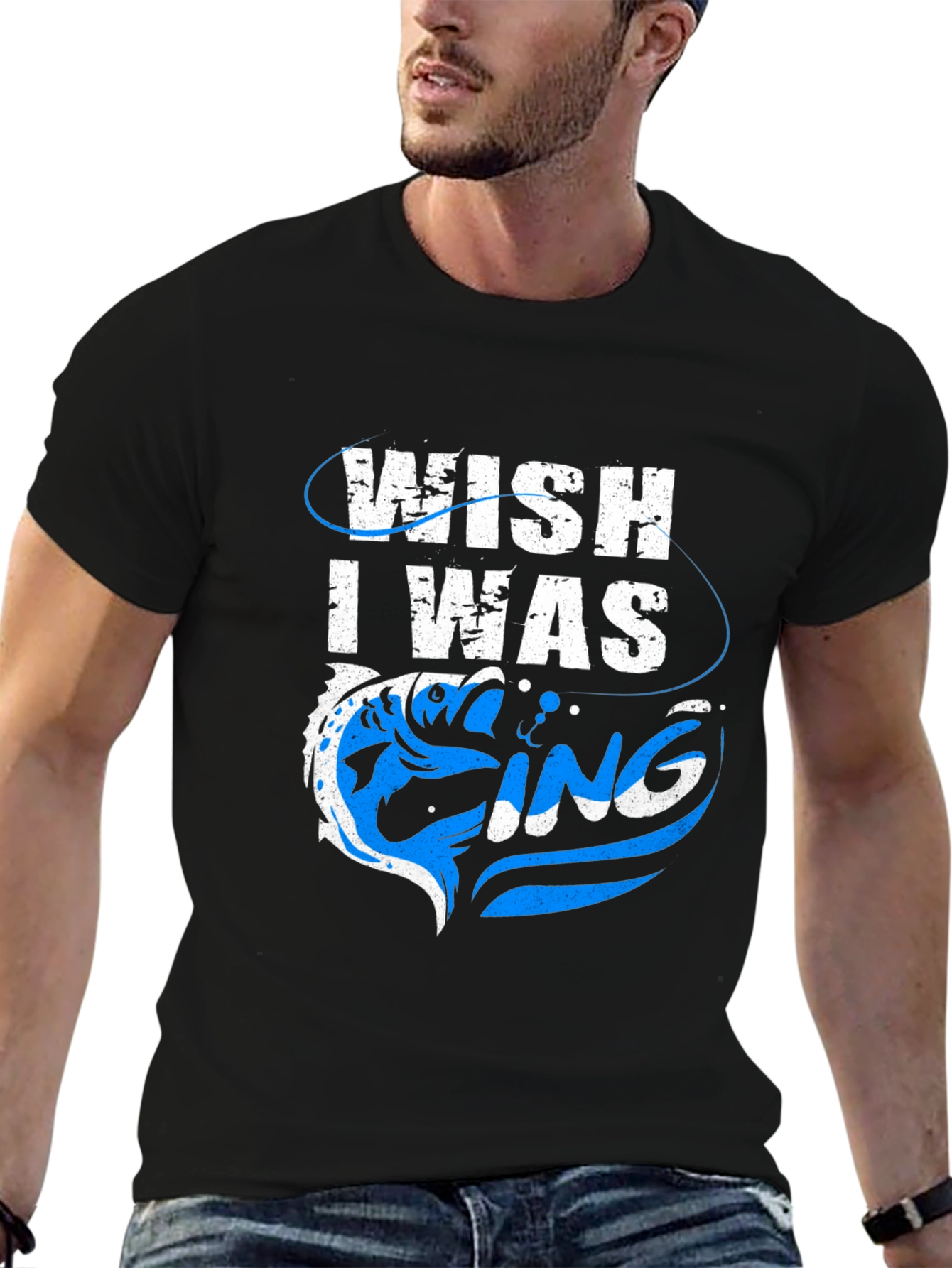 Wish I Was Fishing Graphic Tee - Black