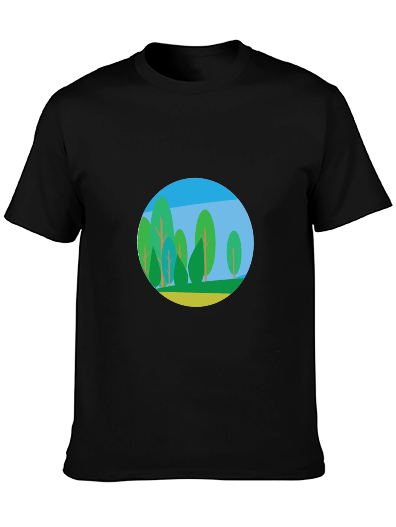 Nature Scene Graphic Tee - Black Cotton Blend Shirt