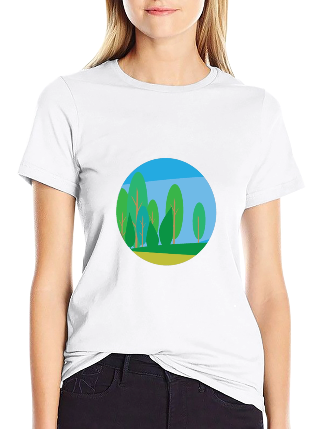 Nature Scene Graphic Tee - Black Cotton Blend Shirt